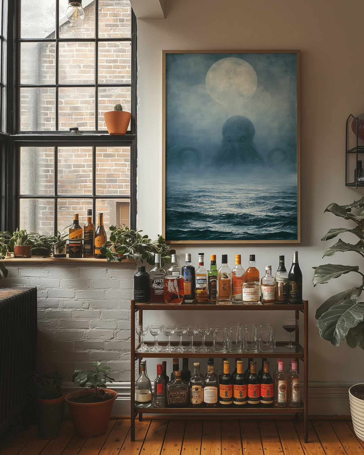 The Kraken Rises — Moonlit Deep Sea Painting
