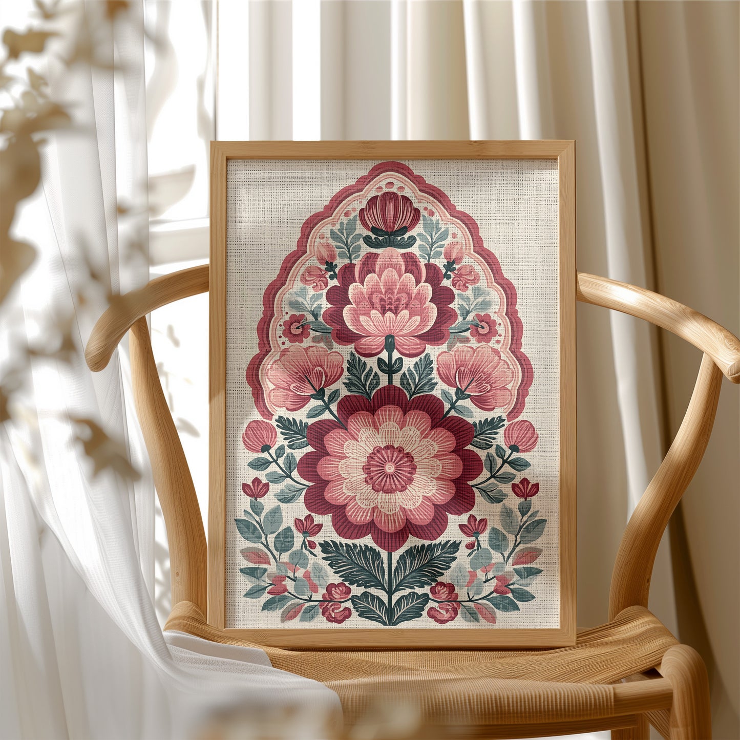 Crimson Bloom: A Folk Floral Medallion