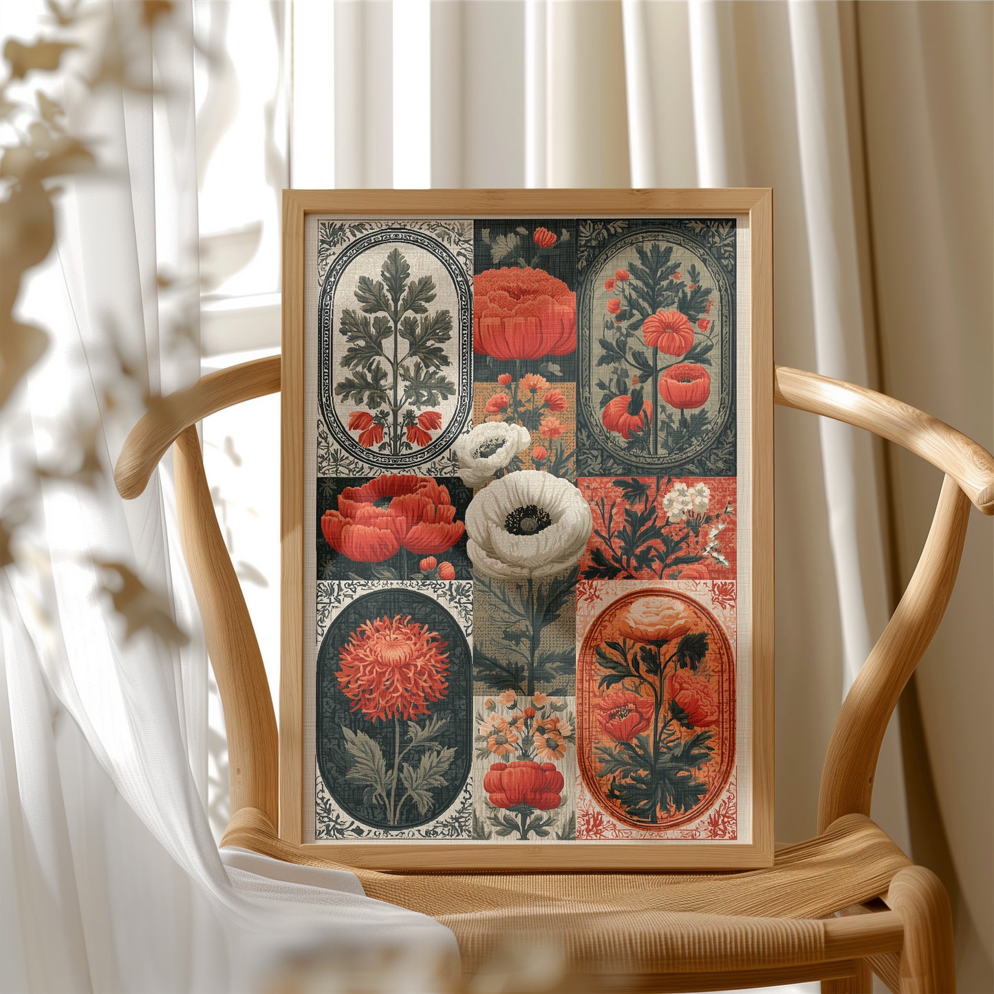 Botanical Patchwork in Red and Ink