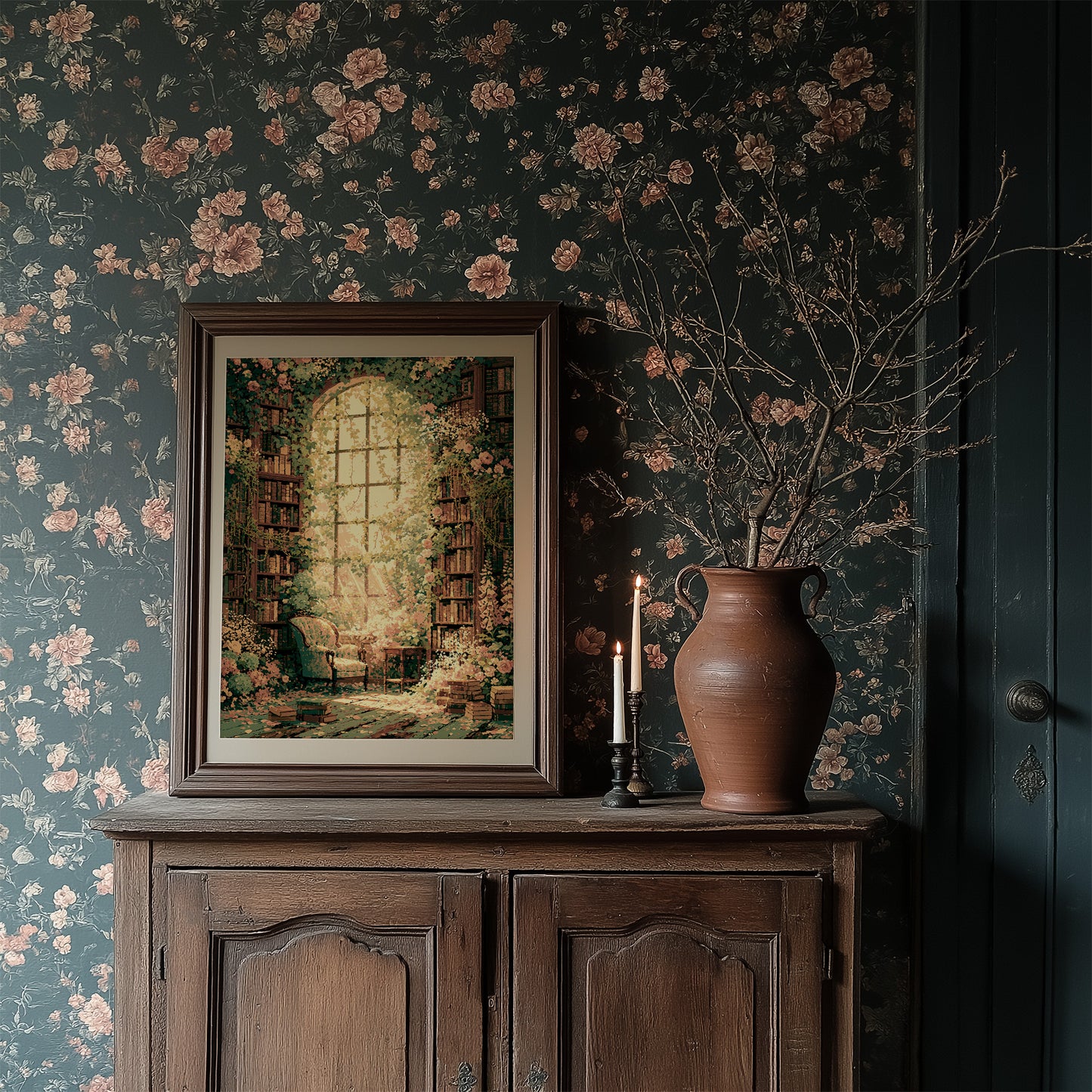 Arched Light, Rose-Draped Stacks