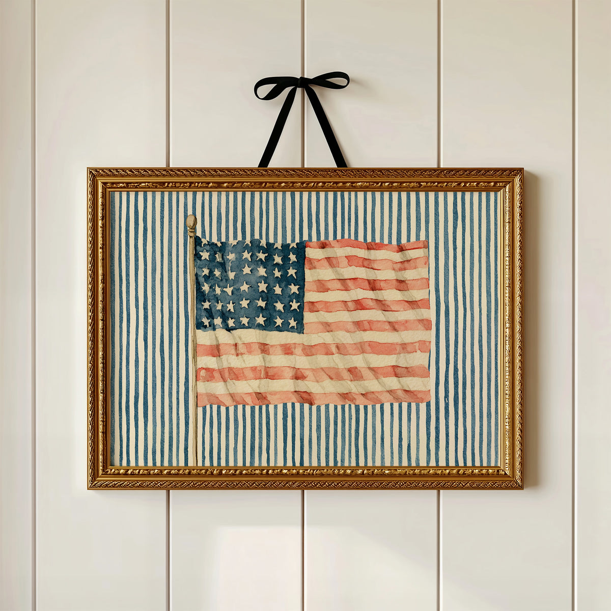 Faded Flag on Blue Ticking