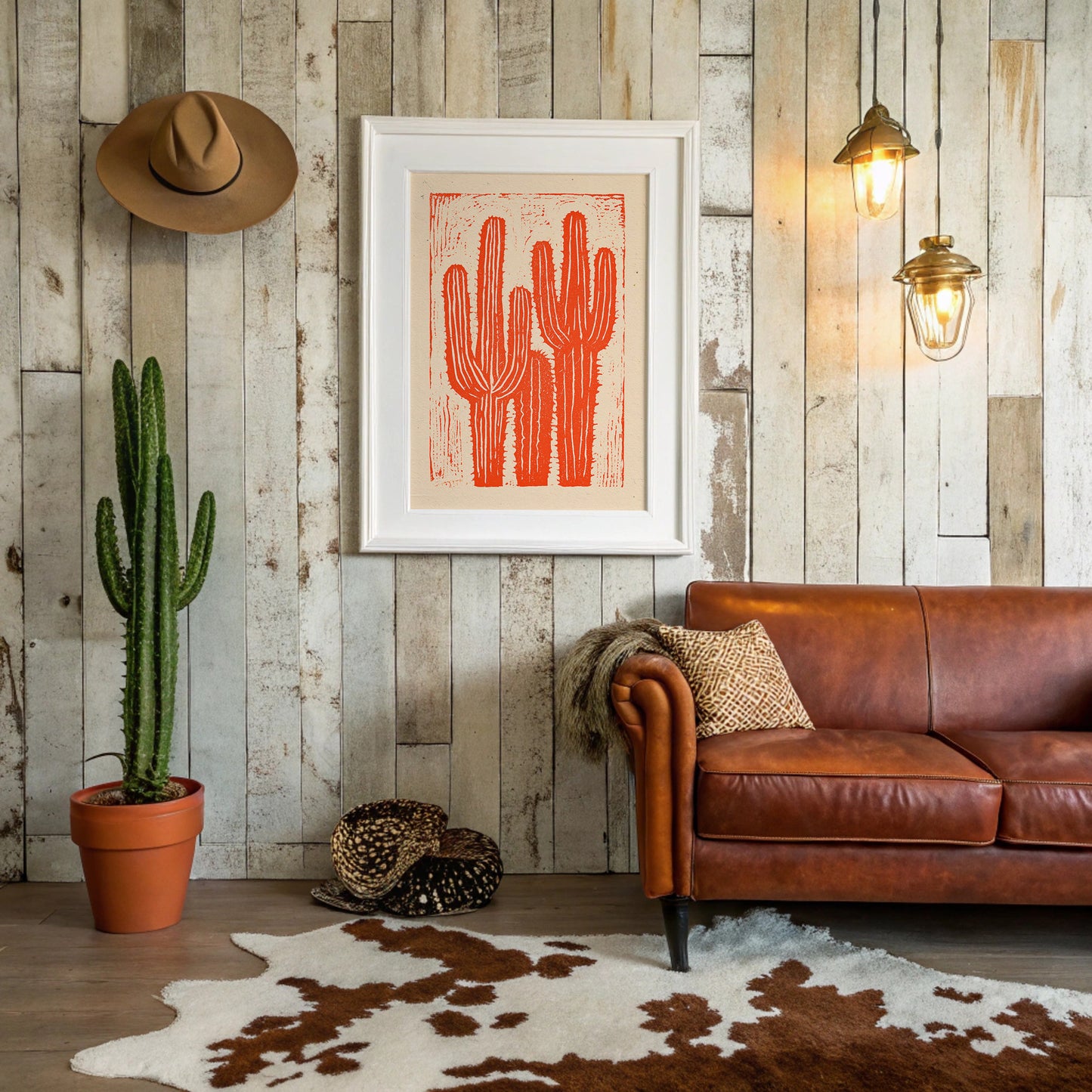 Saguaro Silhouette in Coral