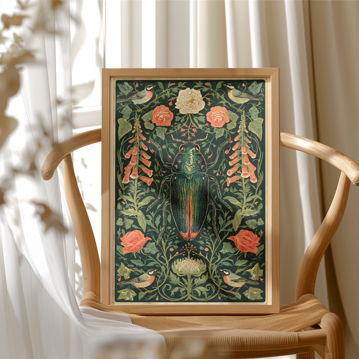 Emerald Beetle and Chrysanthemum