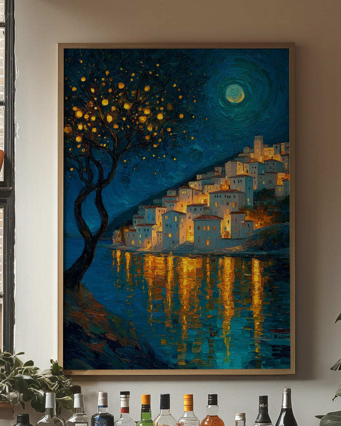 Moonlit Village Of Golden Light