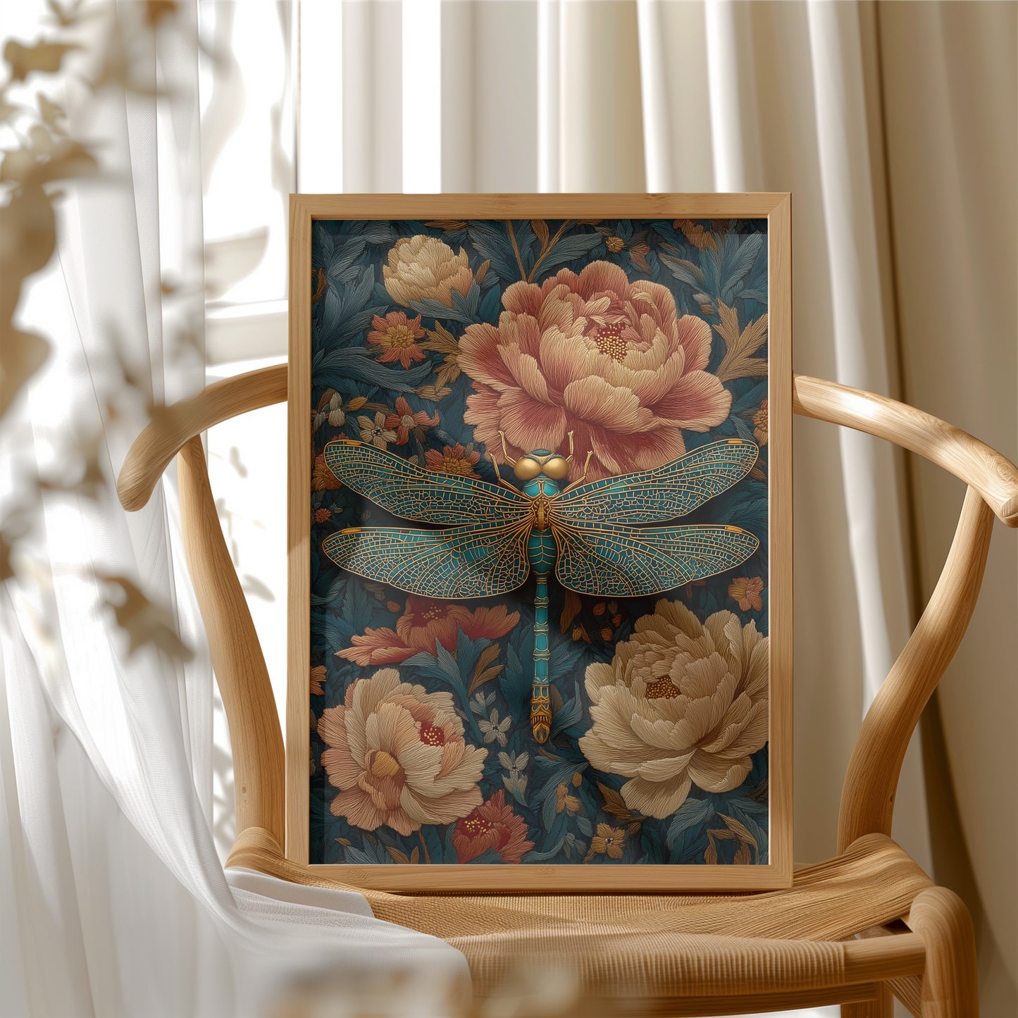 The Dragonfly Rests Among Peonies