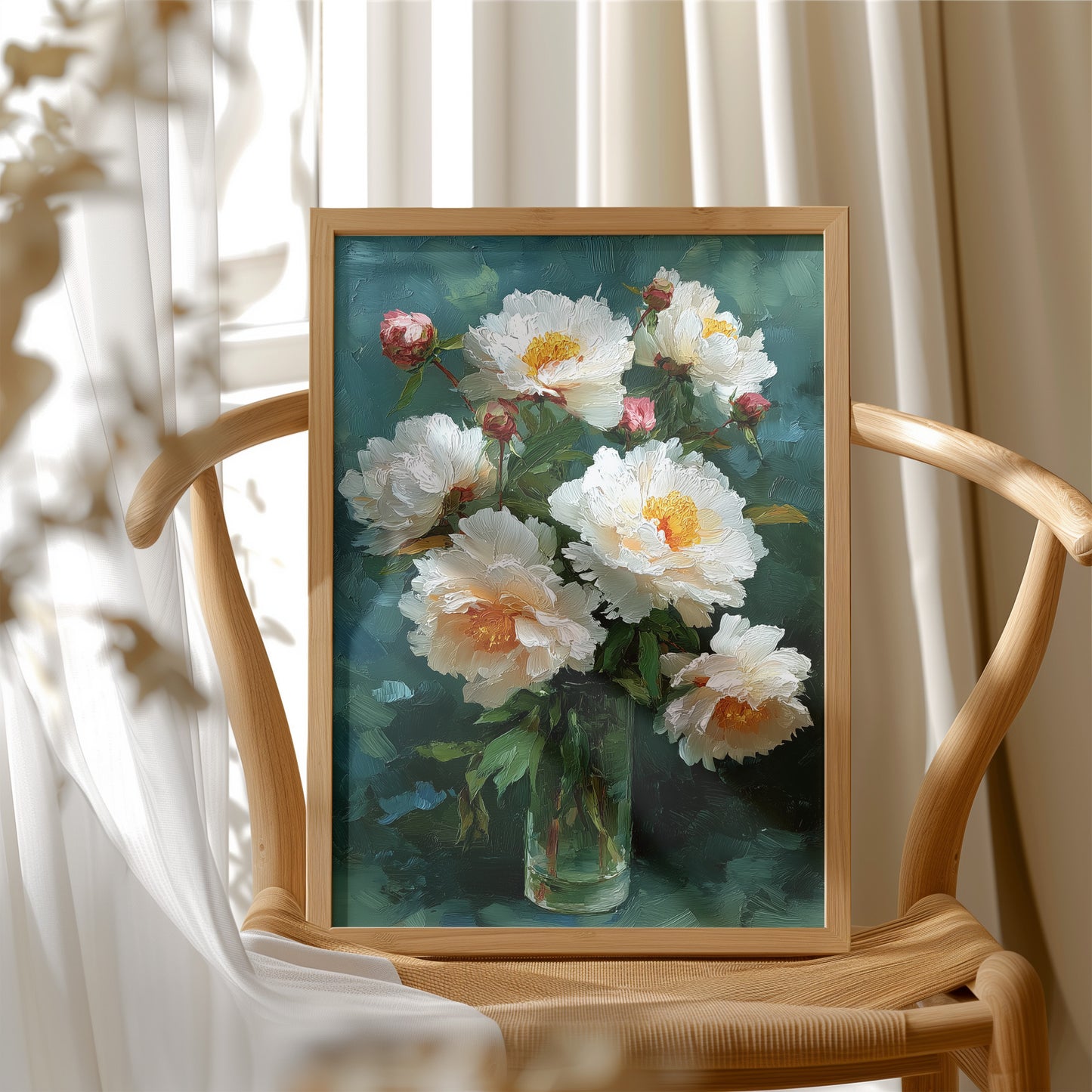 White Peonies in a Glass at Dusk