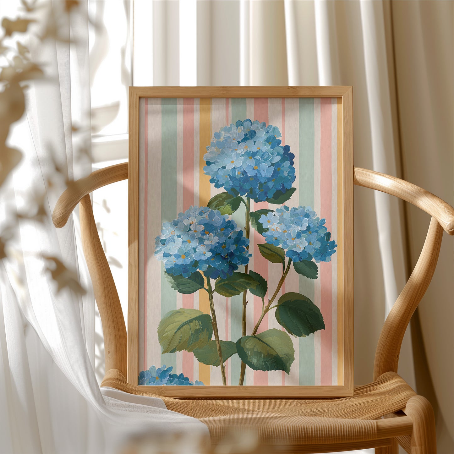 Blue Hydrangeas on a Happy Wall