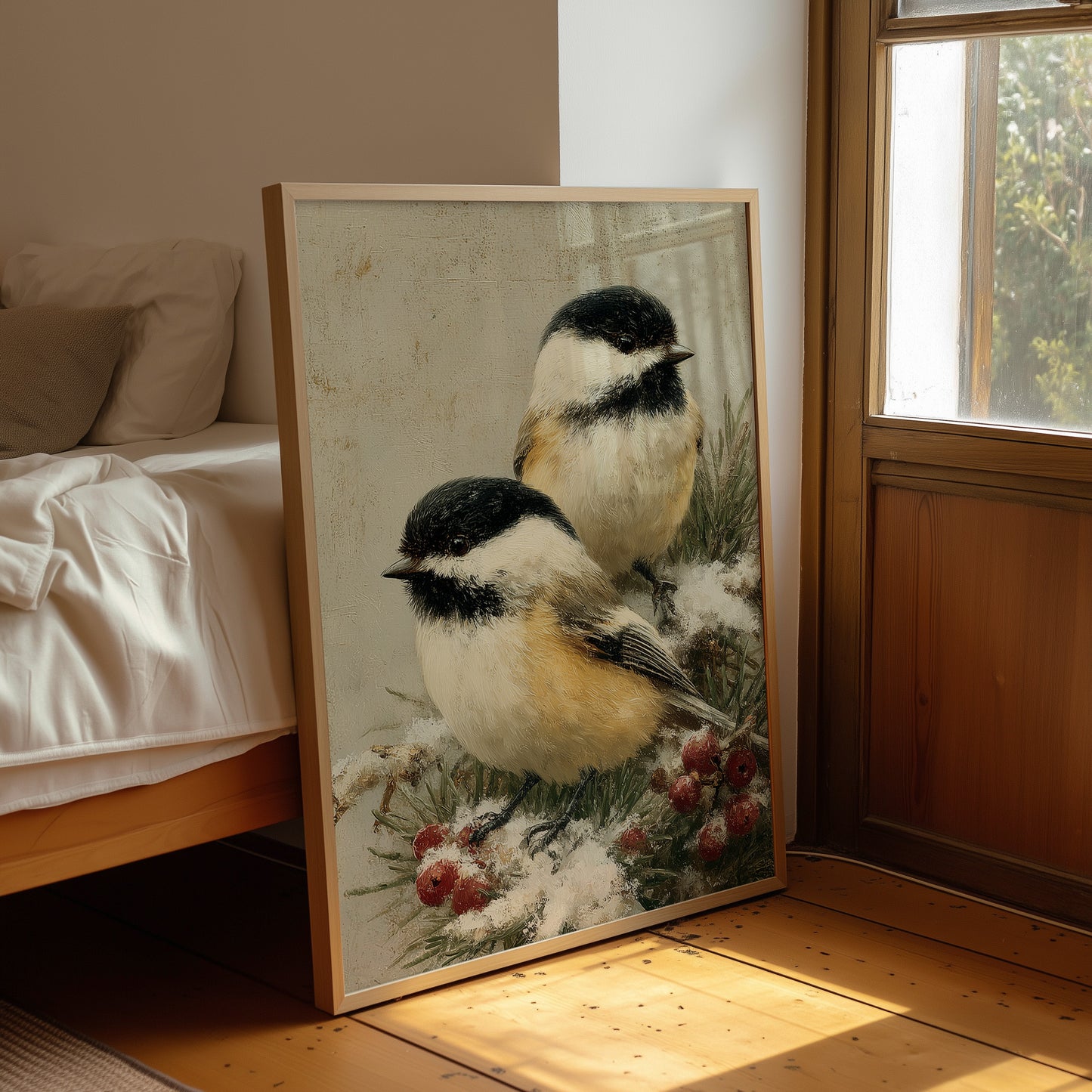 Two Chickadees in Snow