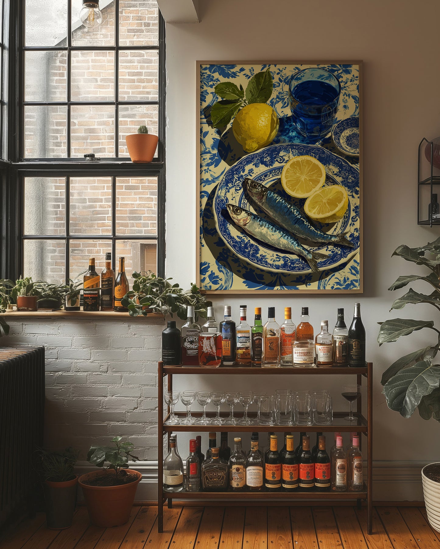 Sardines and Lemon on Blue Delft