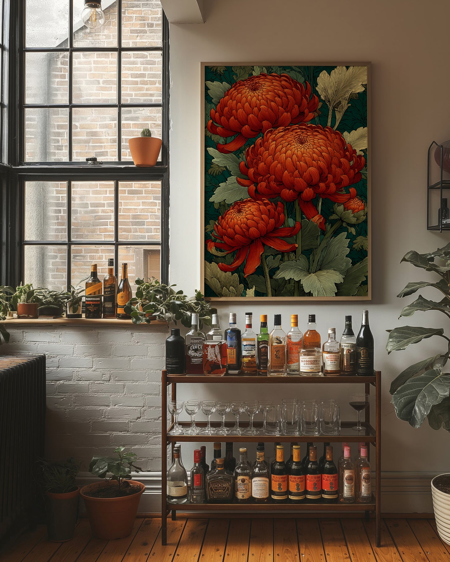 Chrysanthemums in Deep Jade