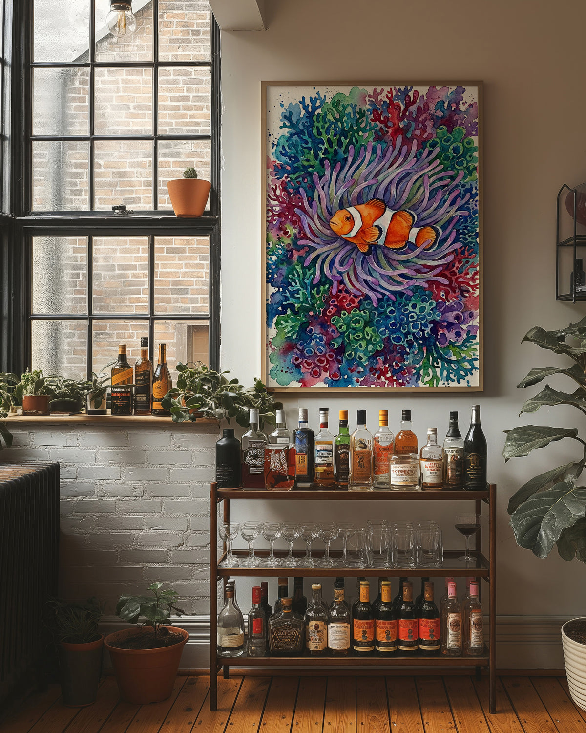 Anemone's Embrace: Watercolor Clownfish Portrait