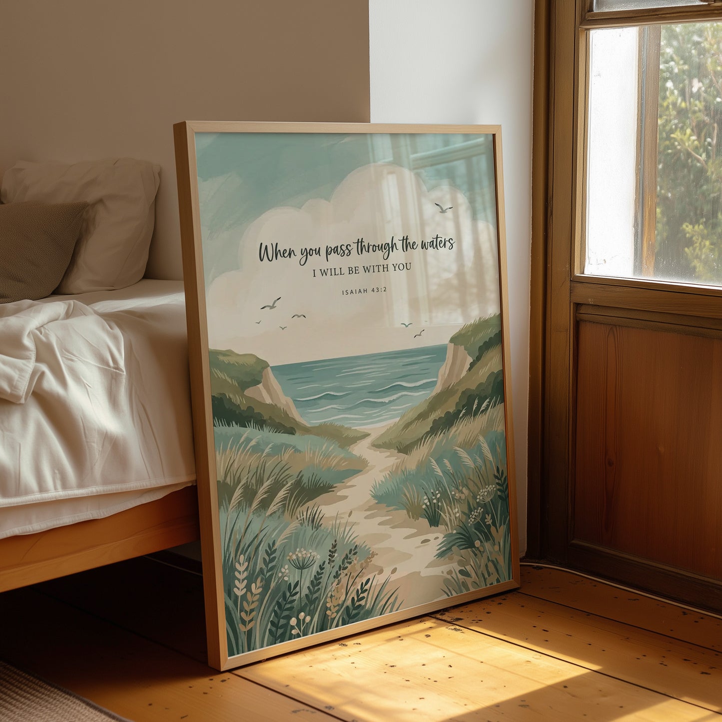 Through the Waters: Coastal Path Scripture Print