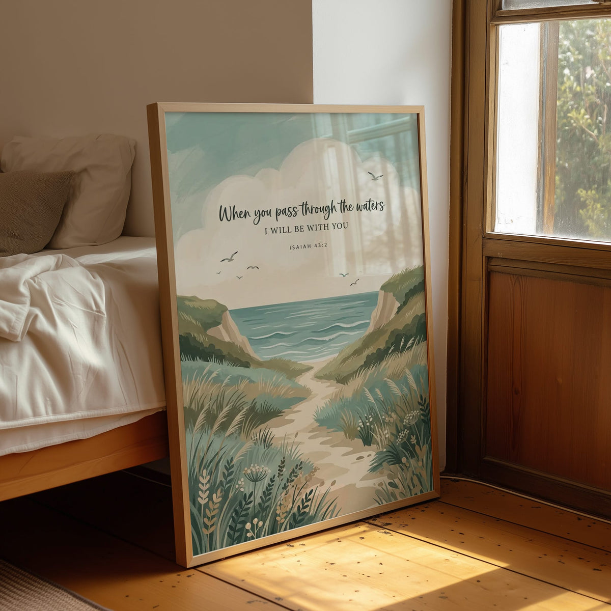 Through the Waters: Coastal Path Scripture Print
