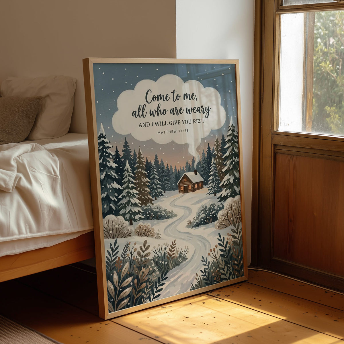 Come to Me, All Who Are Weary: Snowy Forest Cabin