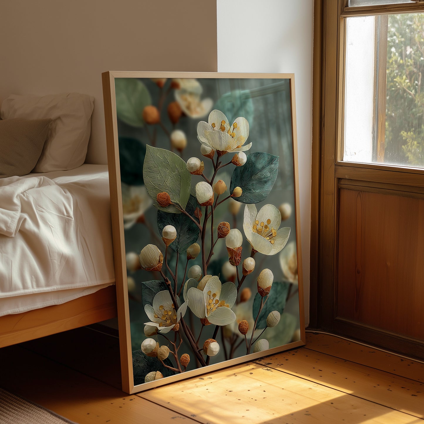 Cream Blossoms and Amber Buds