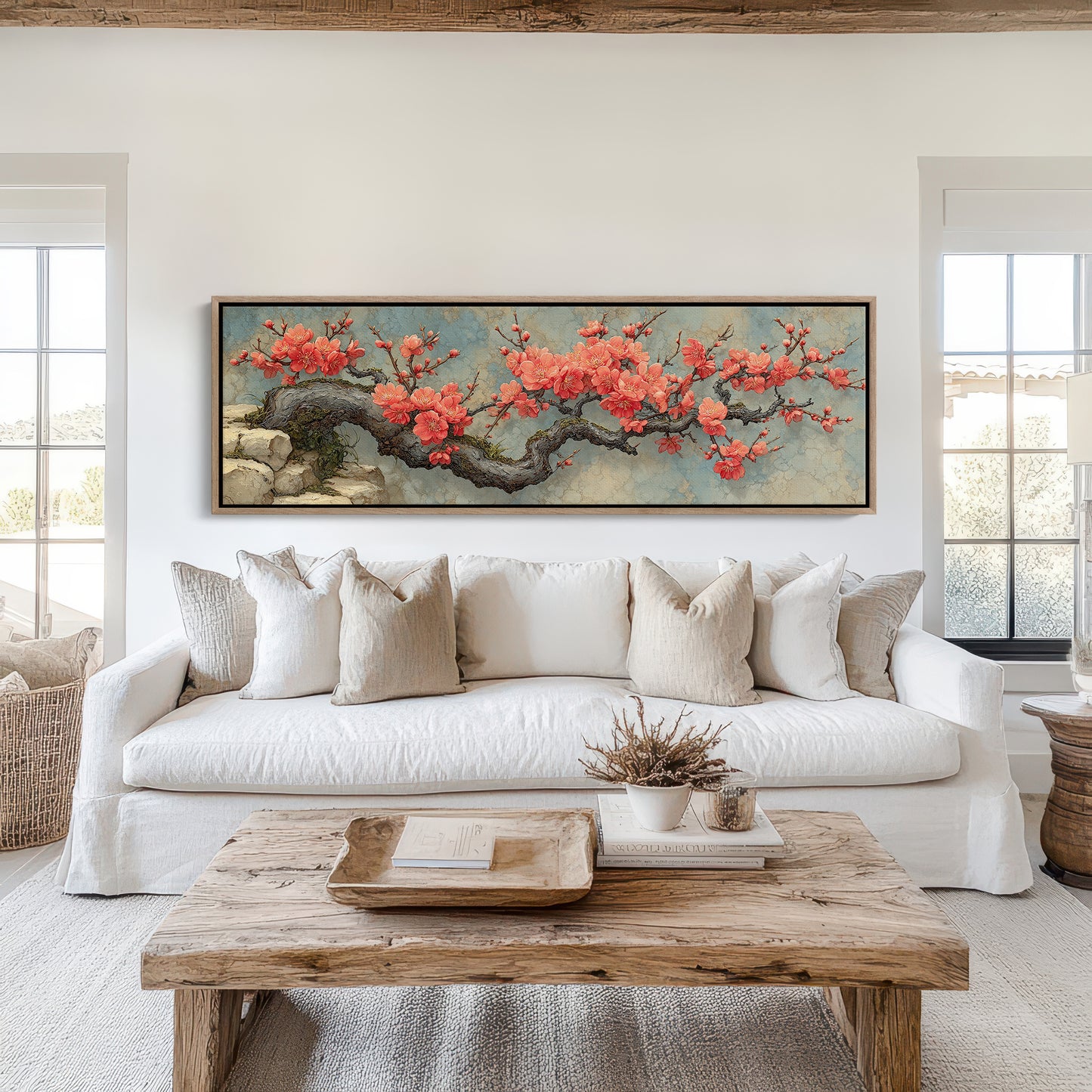 Crimson Blossoms On Ancient Wood