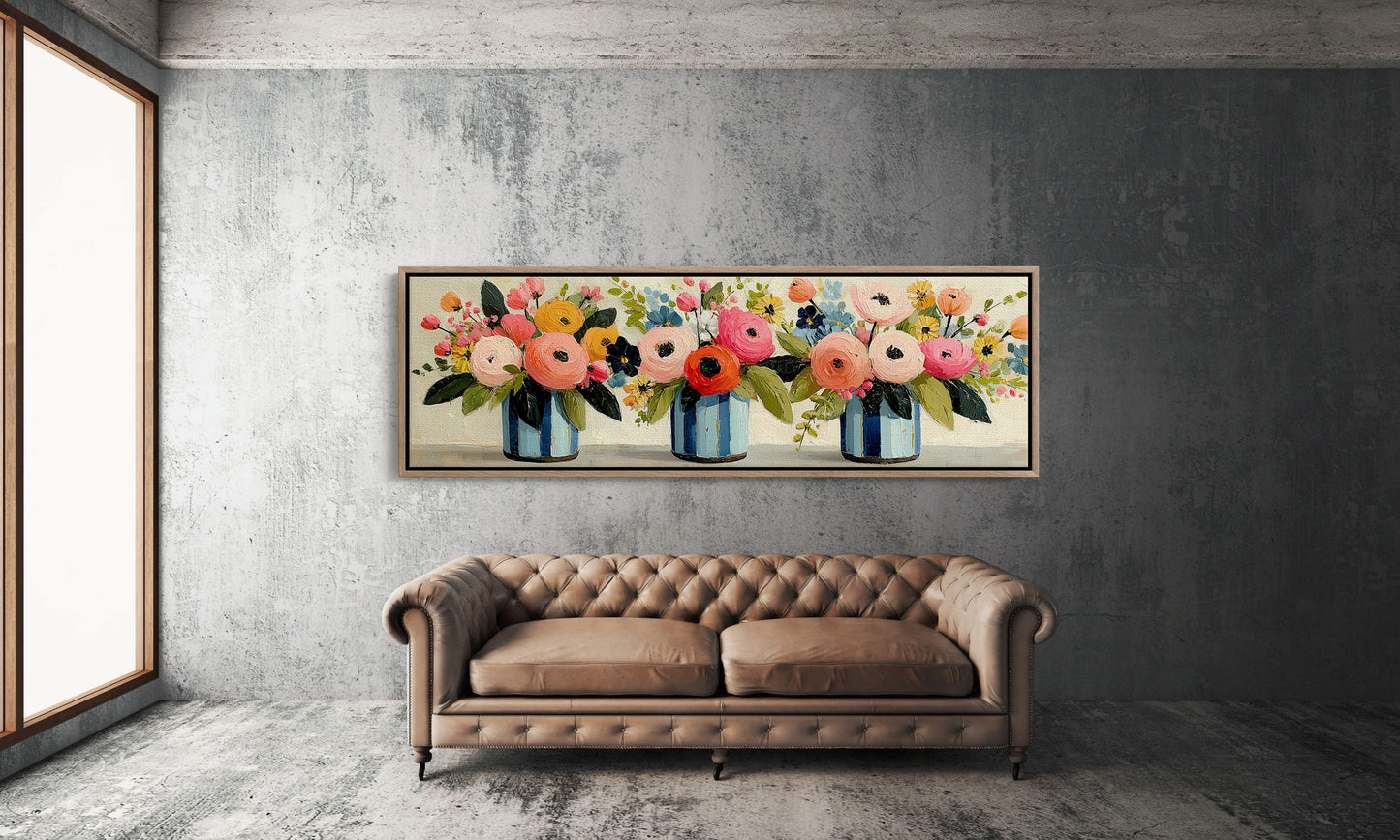 Blooms In Striped Blue Vases