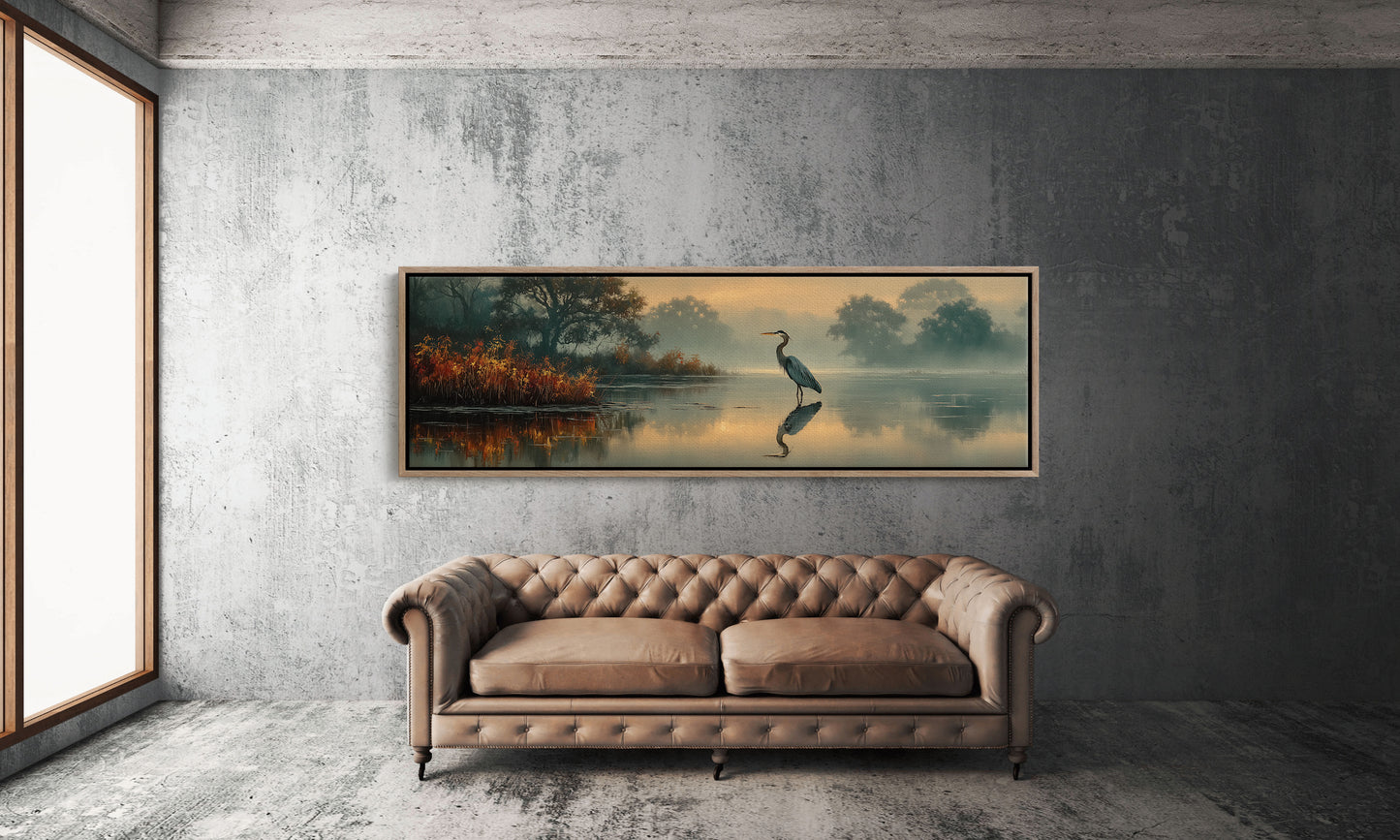 Heron Standing In Golden Marsh