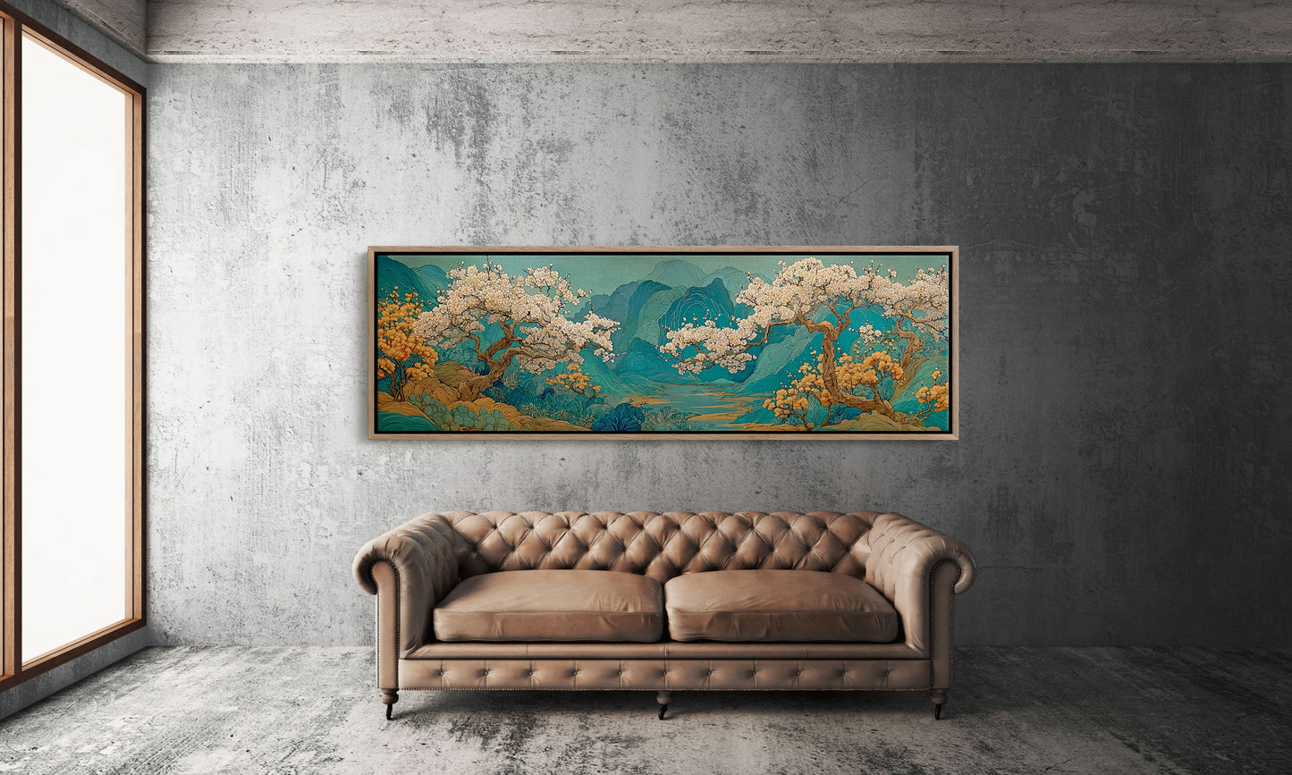 Cherry Blossoms Over Tranquil Mountain Lake