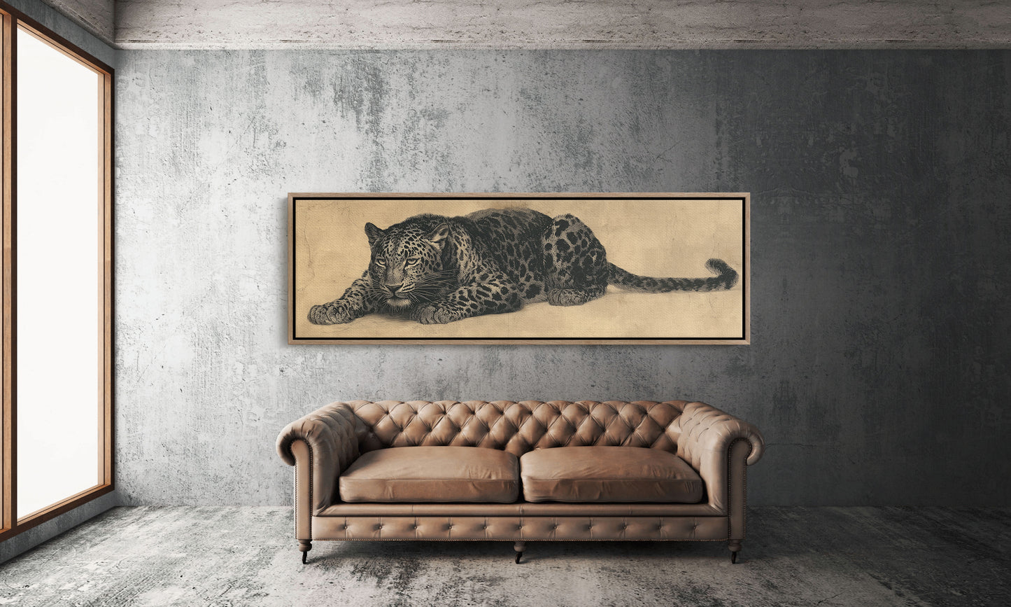 Vintage Leopard Illustration on Aged Paper Background