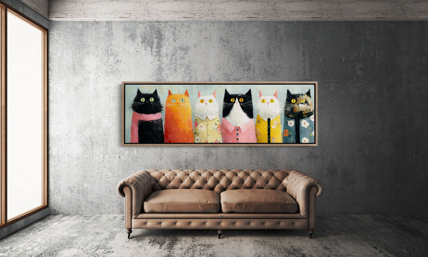 Dressed-Up Cats in a Row