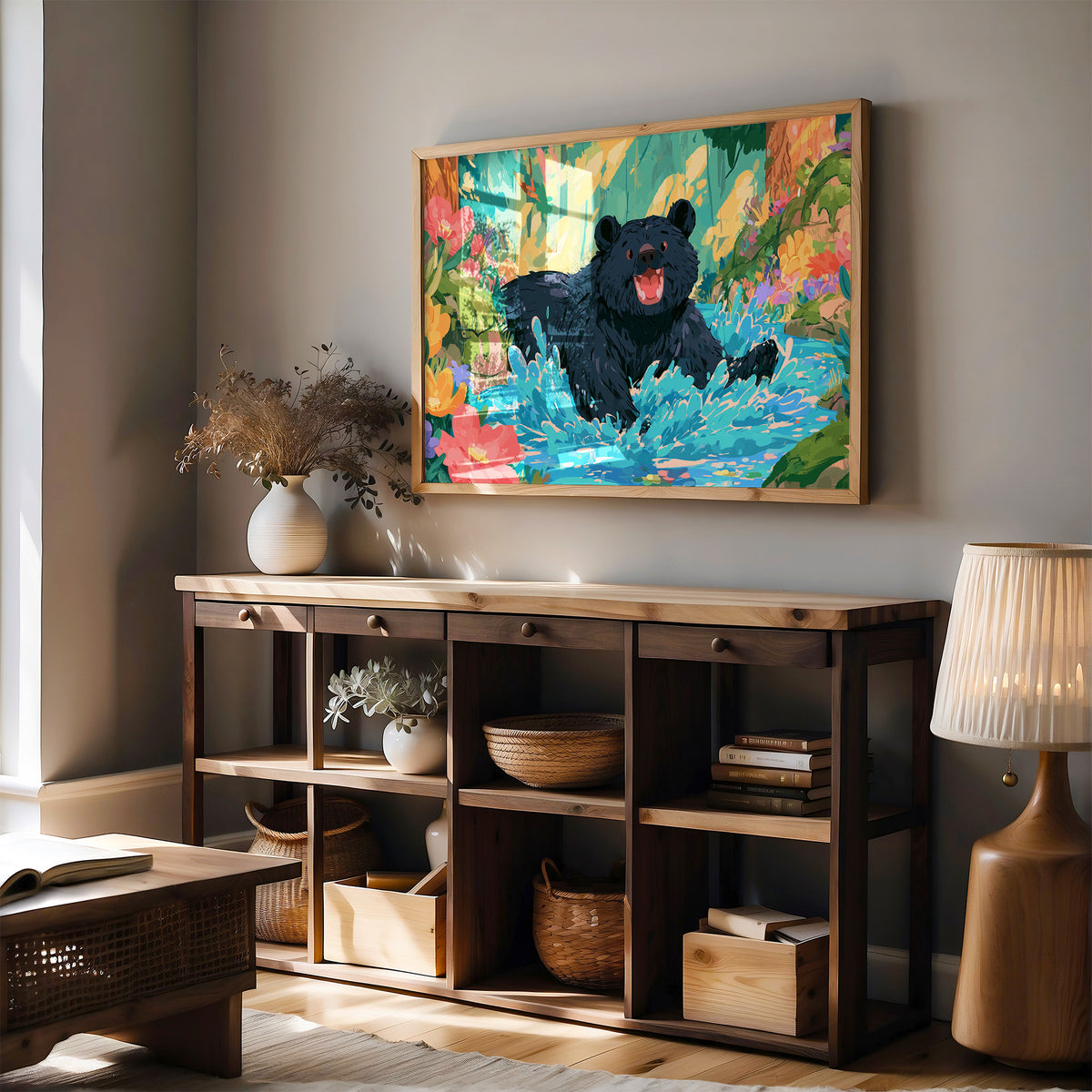 Black Bear Splashes Through Bloom