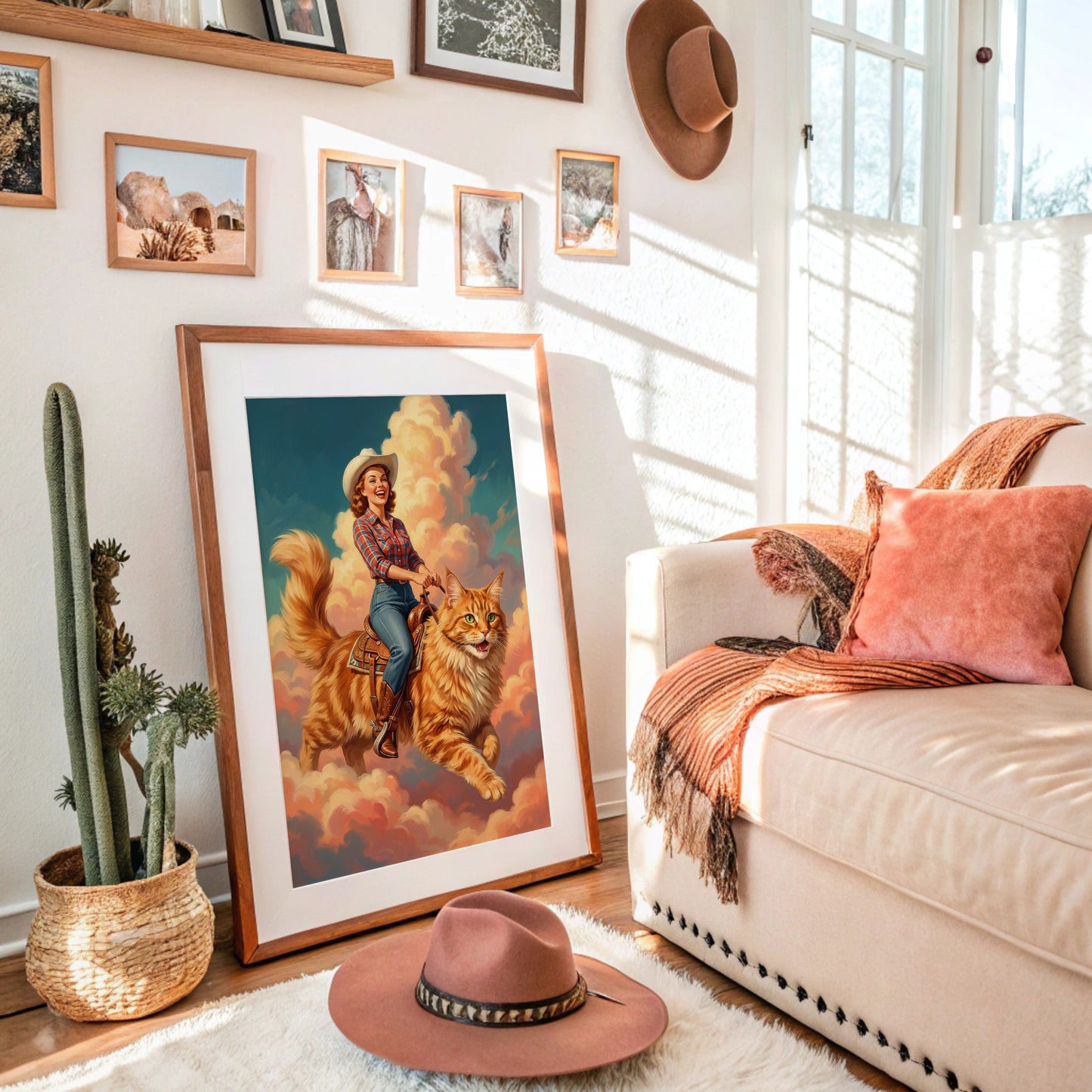 Cowgirl on a Giant Cat — Painted Western Fantasy Print