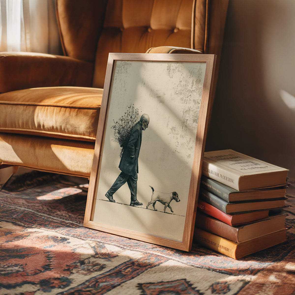 The Old Man Carrying Wildflowers — Blue Ink Screenprint