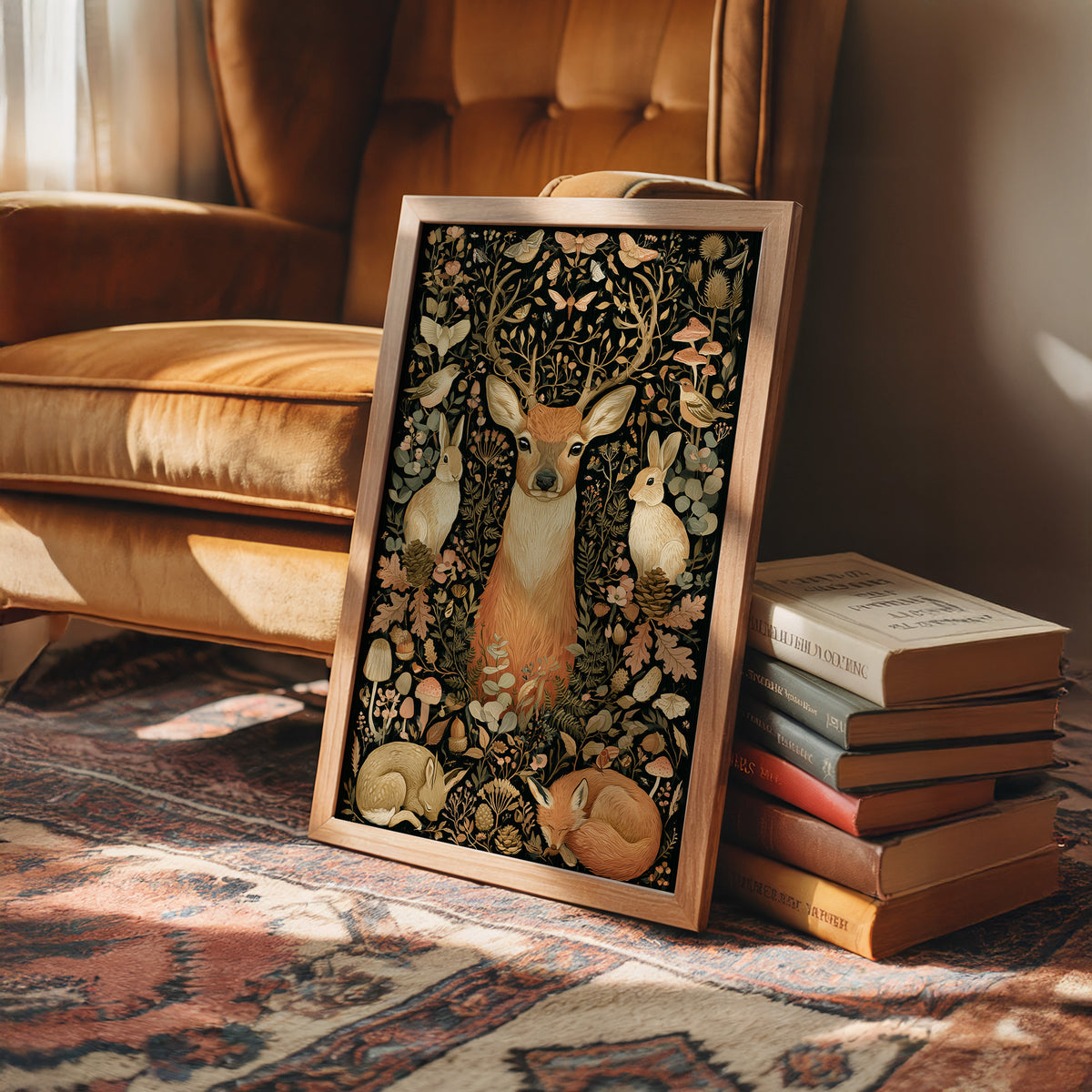 Woodland Tapestry — Blush and Gold Forest Creatures