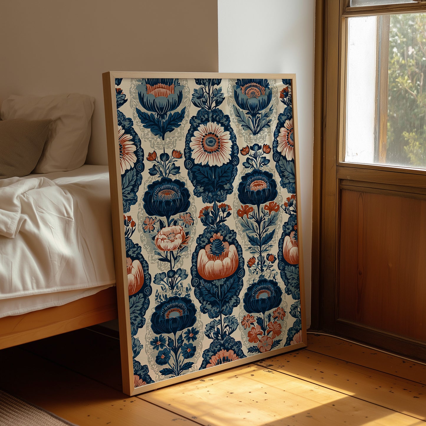 Navy Damask: A Jacobean Floral Repeat