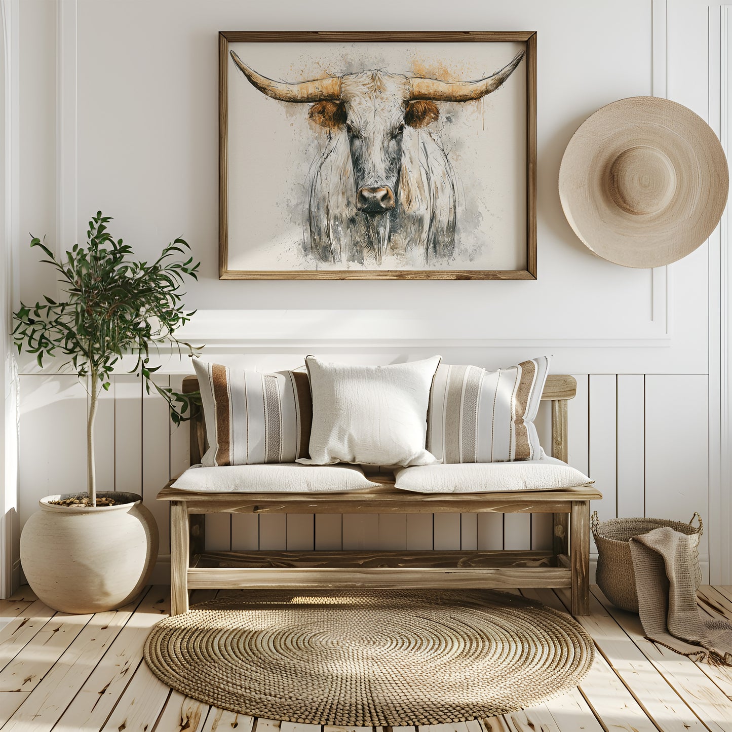 Longhorn in Ink and Wash