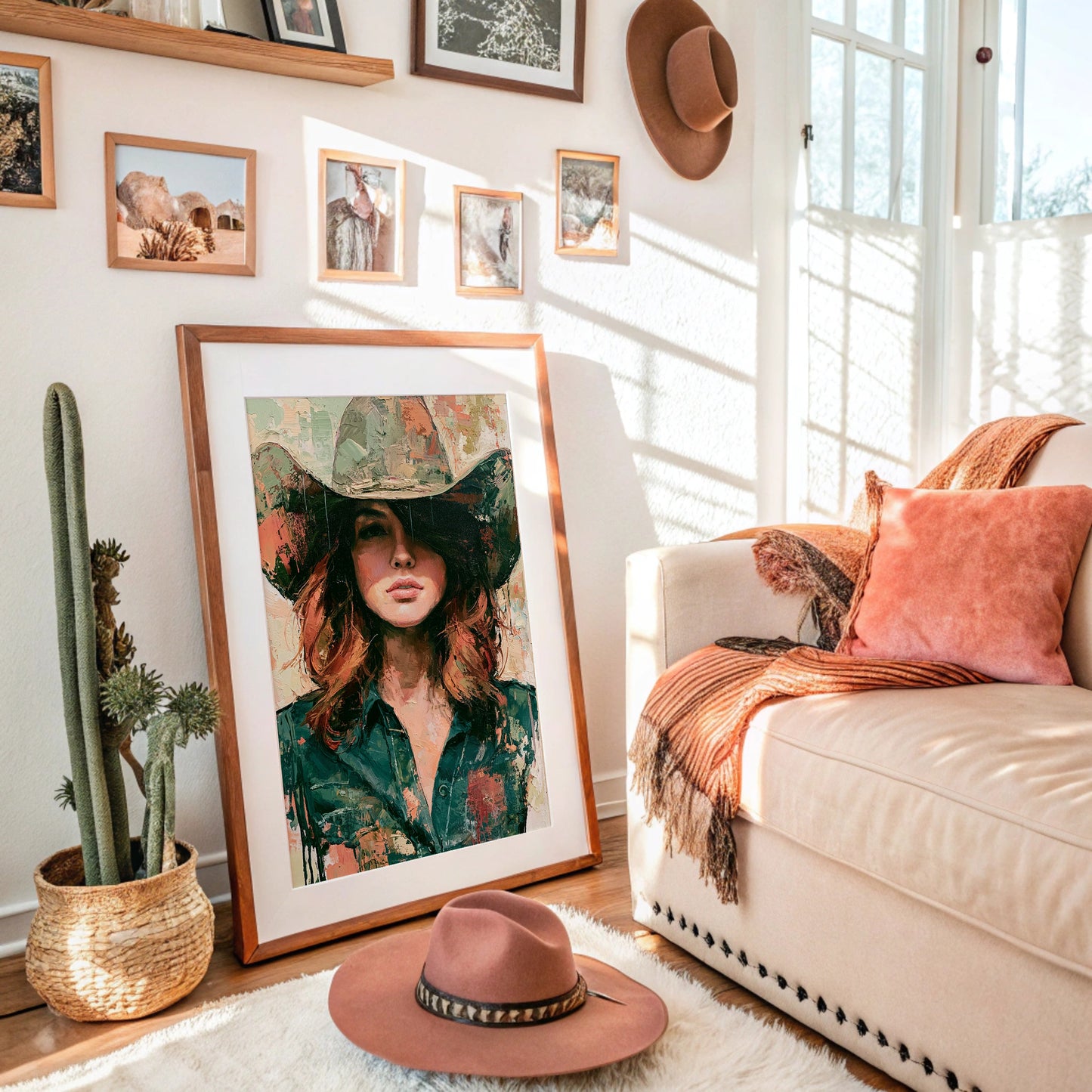 Sage Hat, Coral Light, Steady Gaze