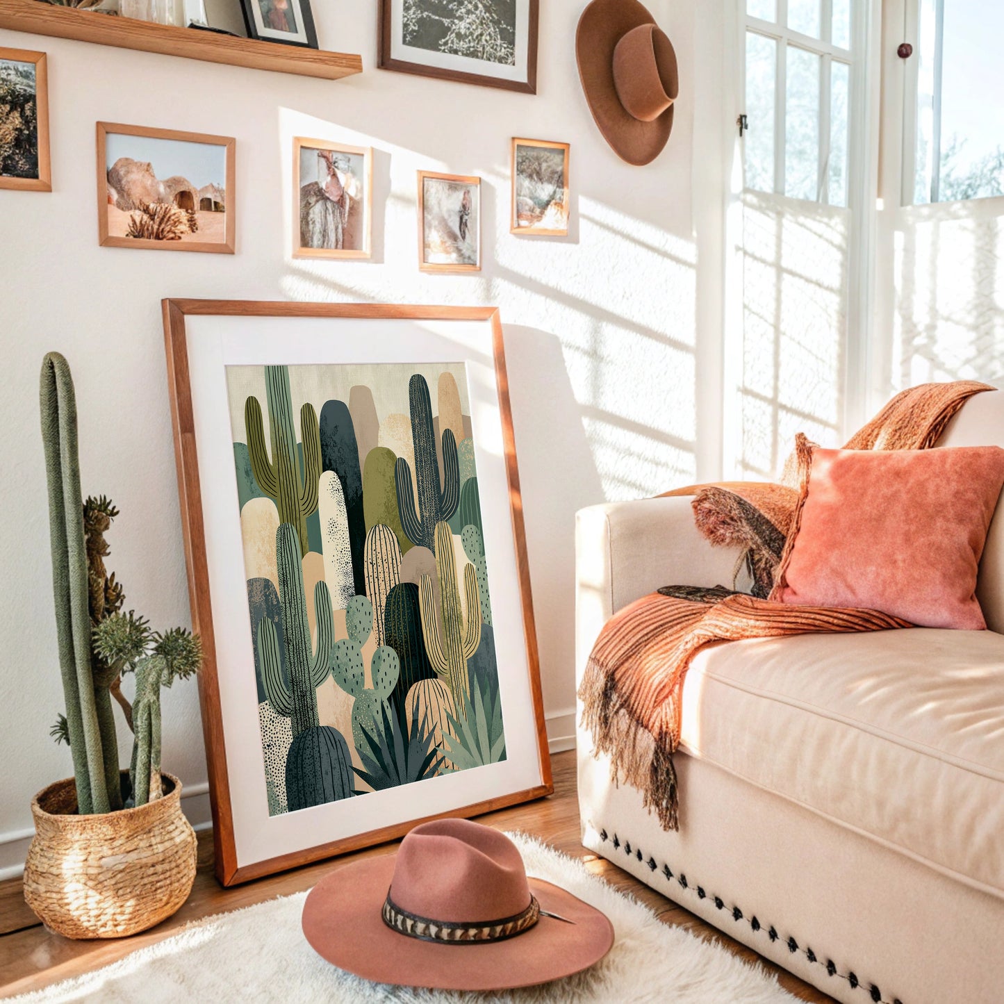 Desert Tapestry: Cactus Collage in Sand & Sage