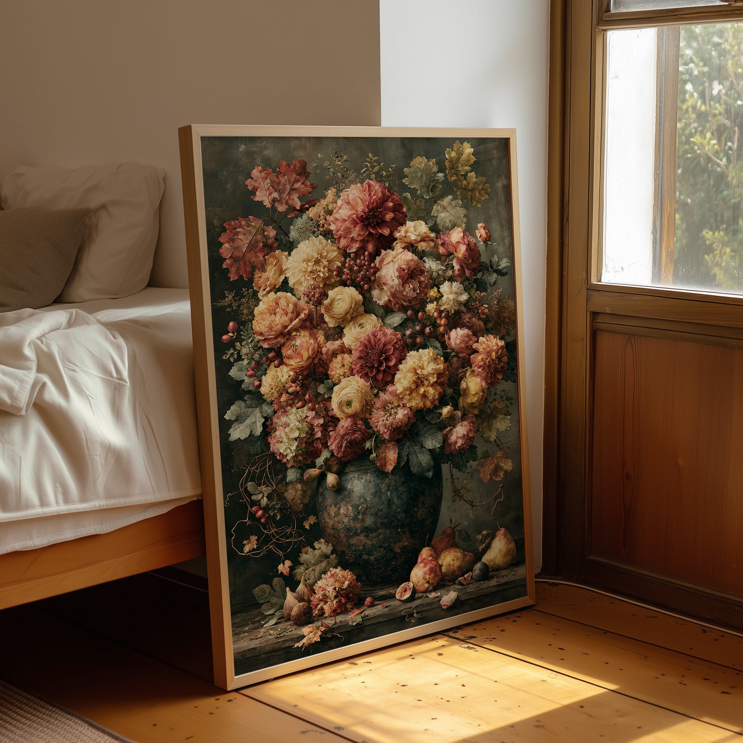 Ripened Figs and Roses: A Verdigris Urn Still Life
