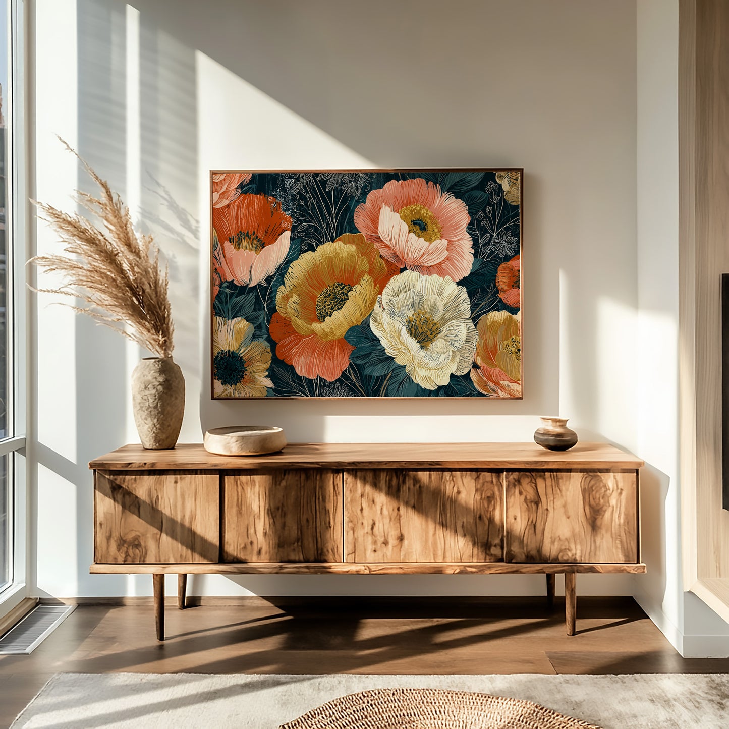 Anemones in Full Bloom, Dark Botanical