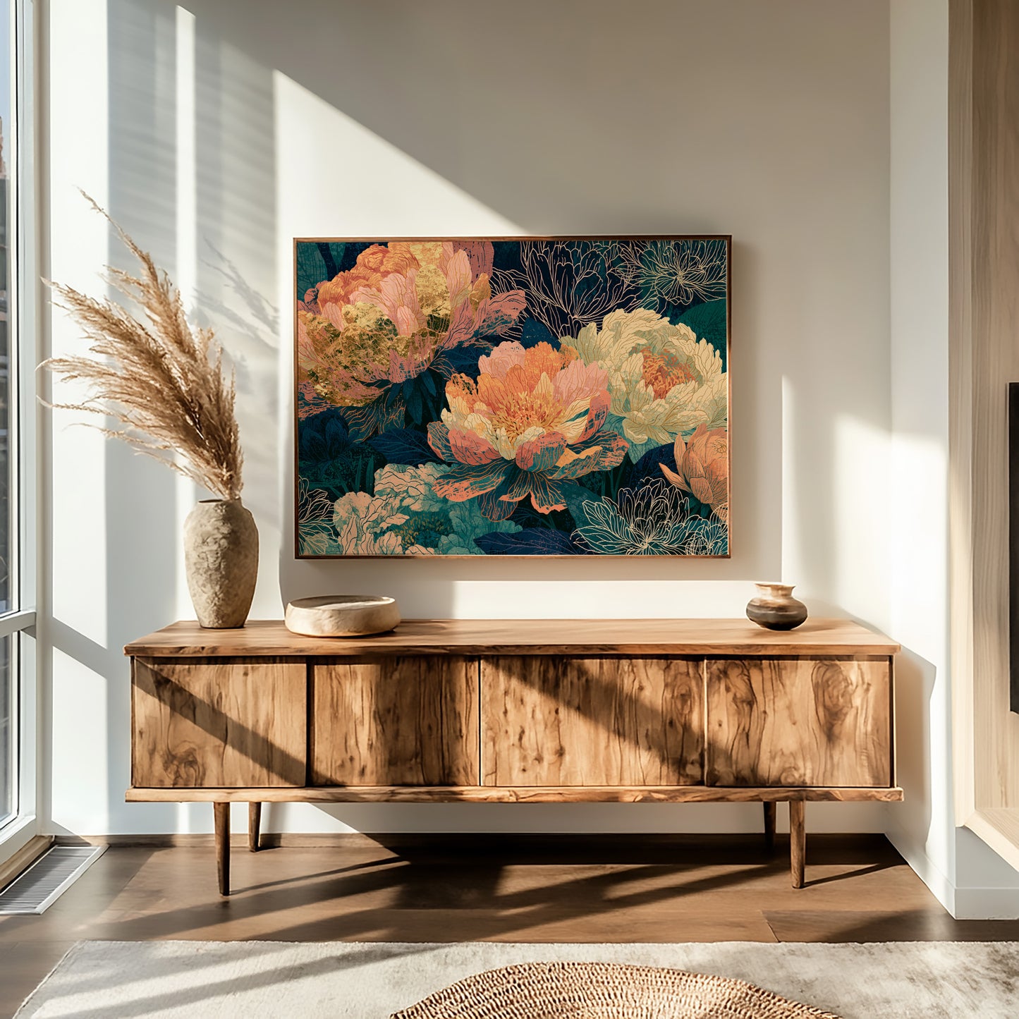 Peonies in Copper and Teal