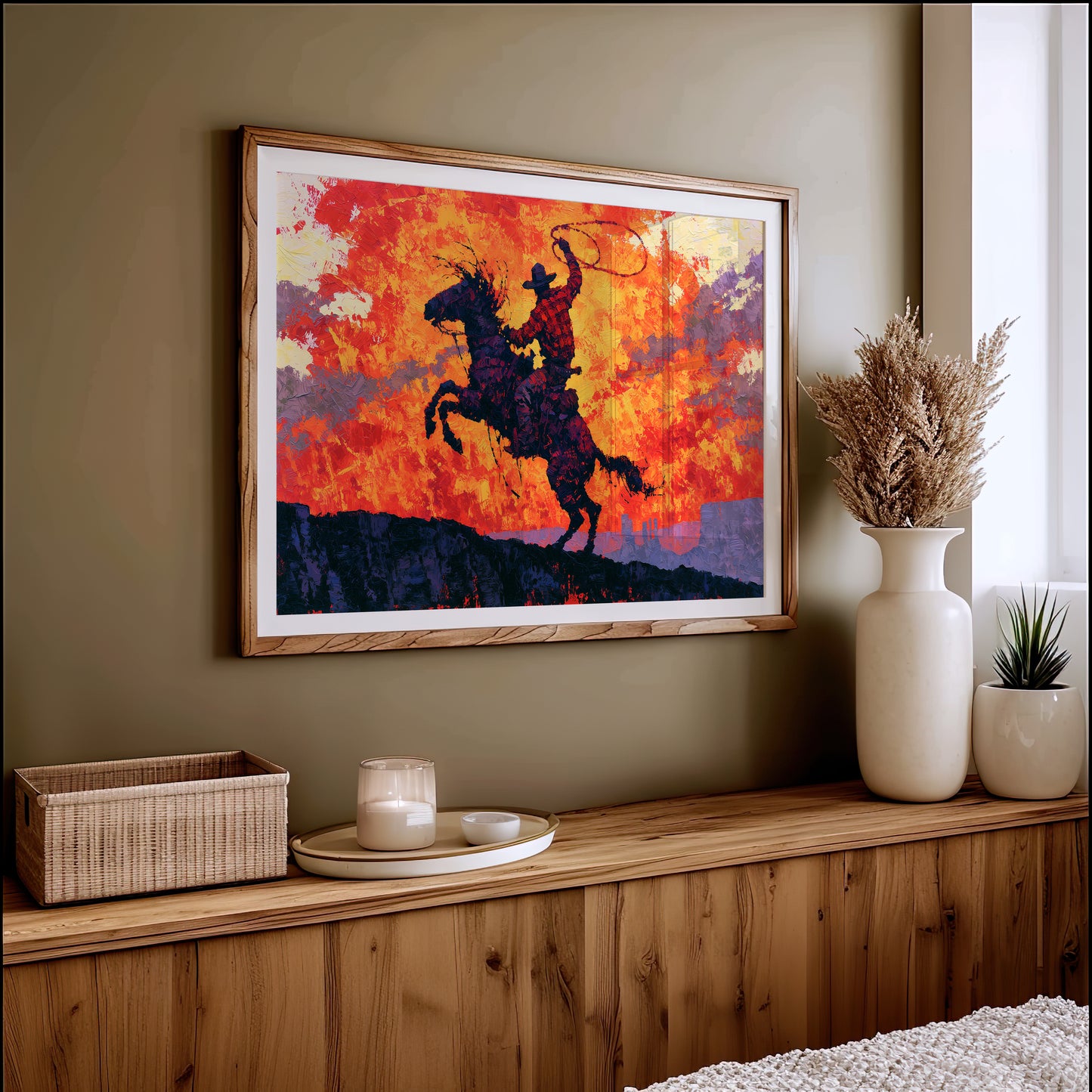Rearing Cowboy, Desert Sunset Blaze