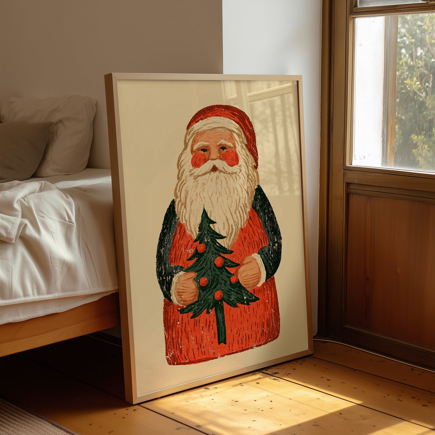 Folk Carved Santa & Tree