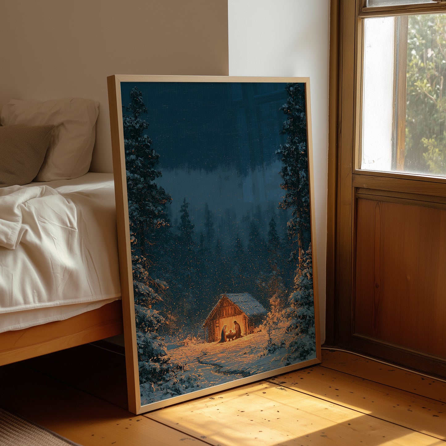Manger in the Snowy Pines