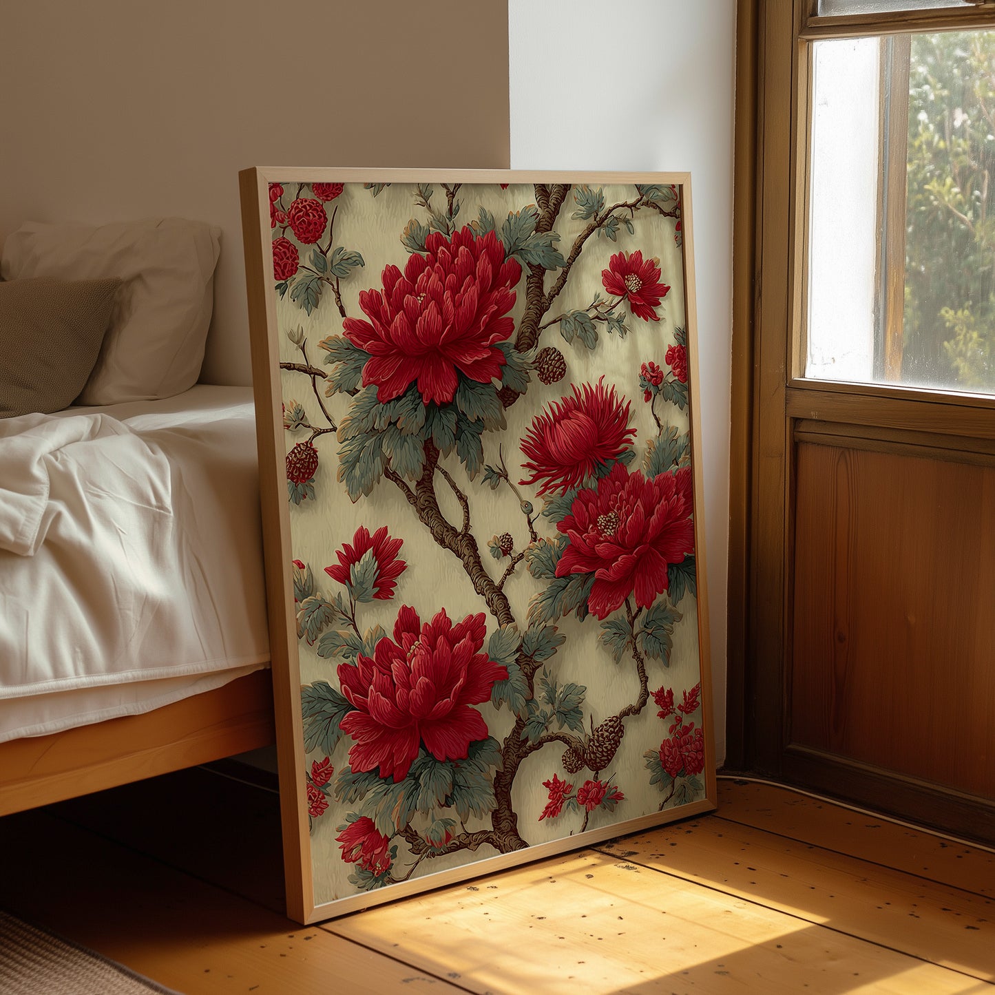 Red Blooms on Ivory Branches