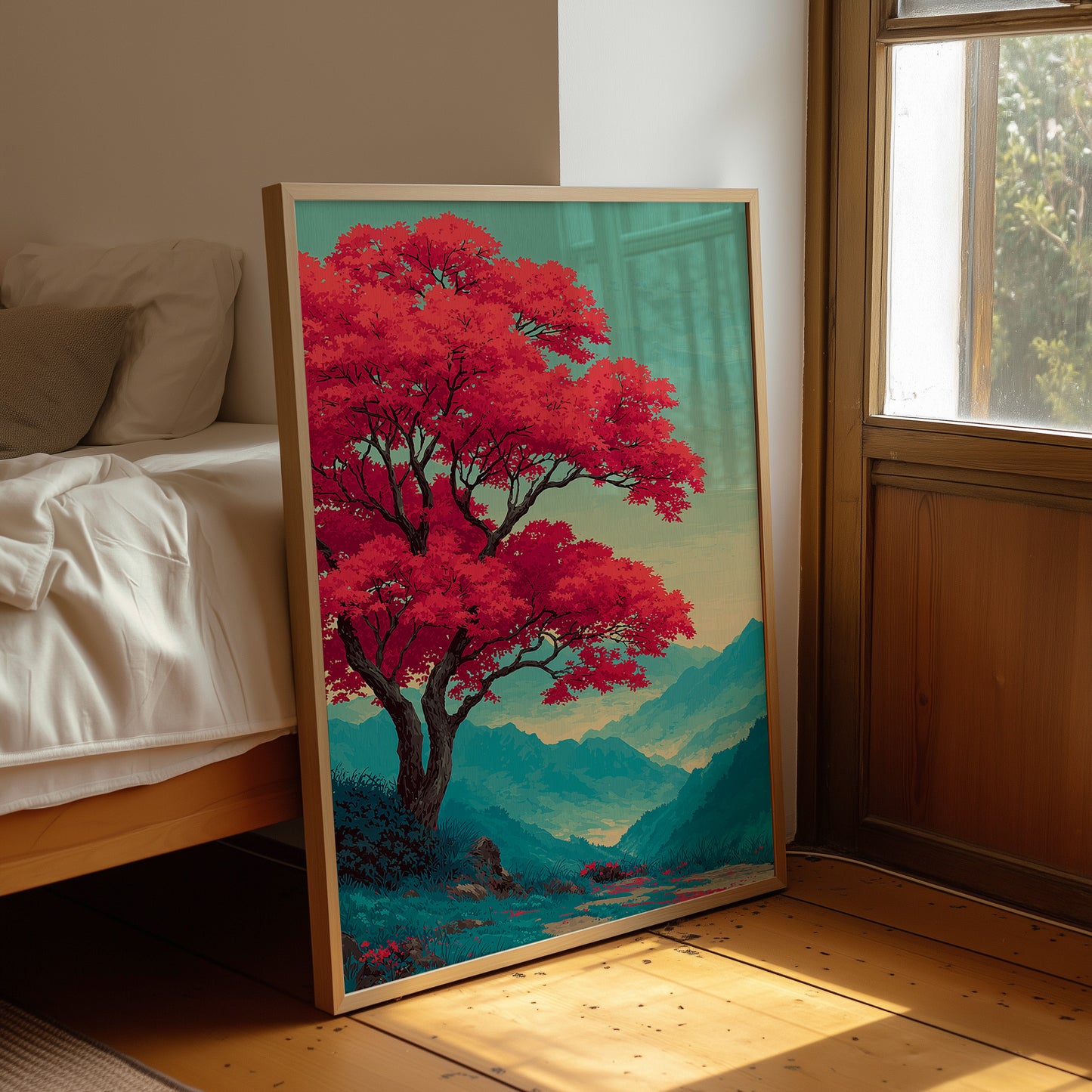 Red Tree, Blue Mountains, Still Morning