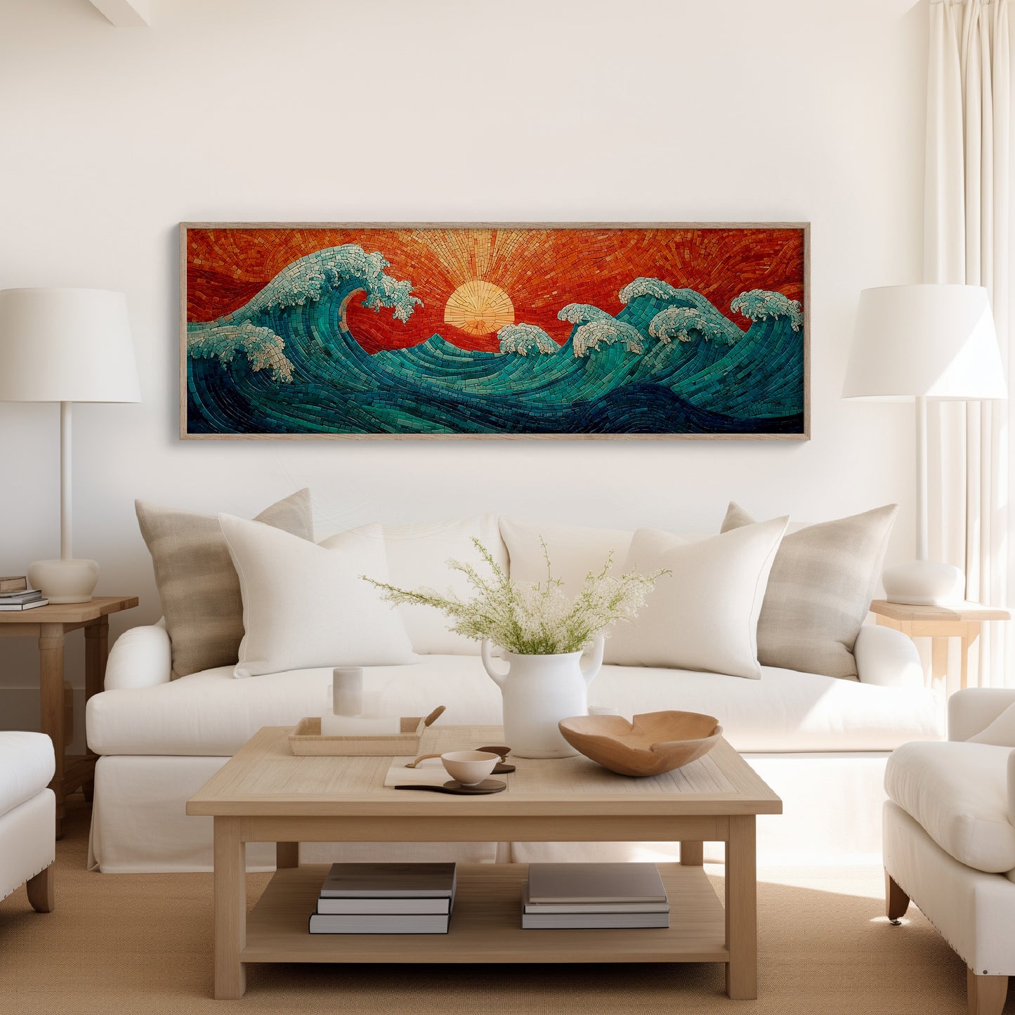 Crimson Sun Over Tiled Tides