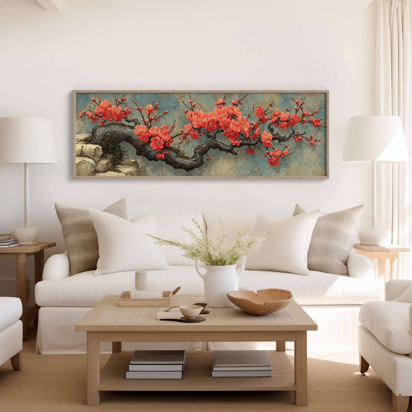 Crimson Blossoms On Ancient Wood