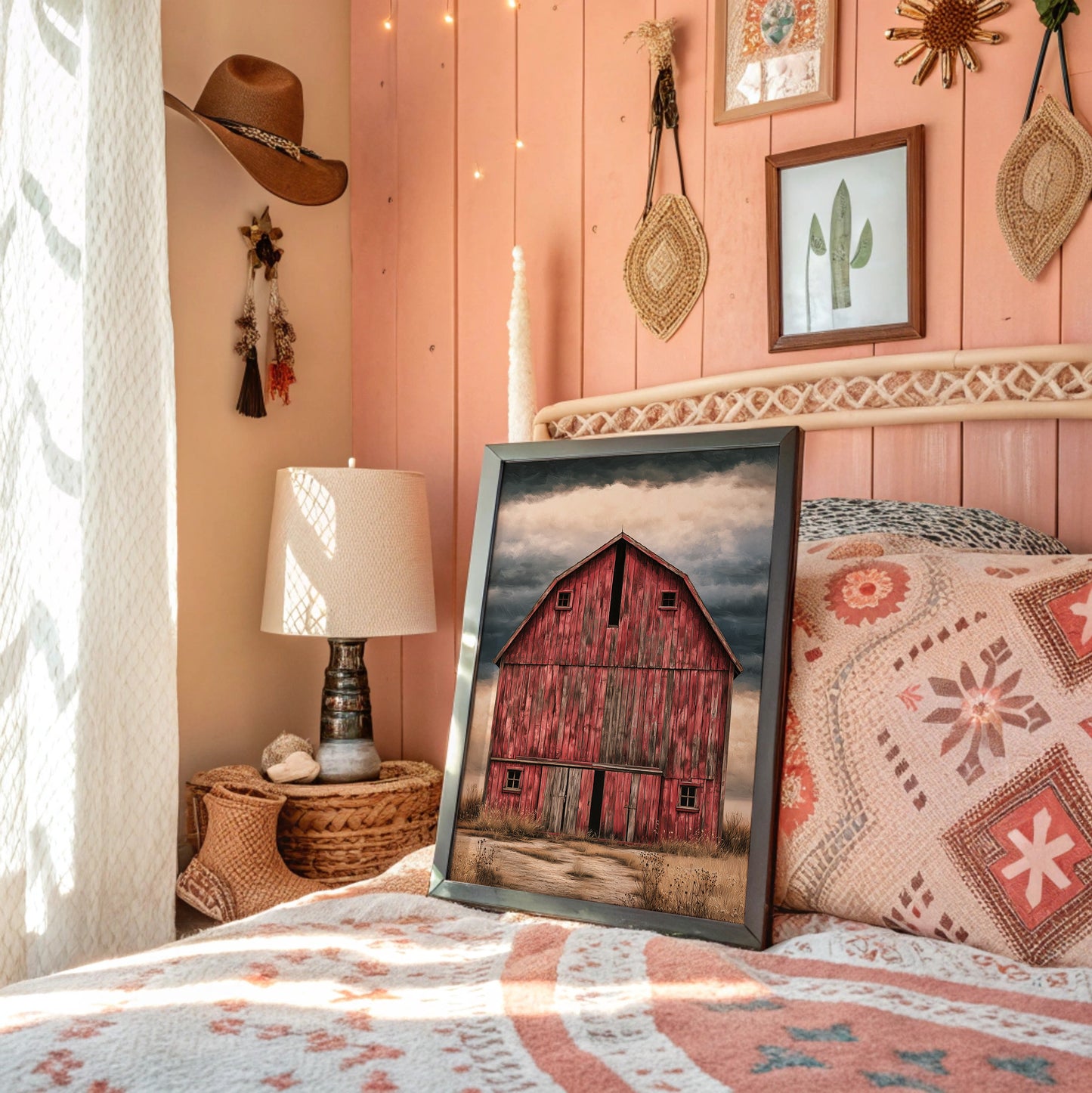 The Red Barn — Stormy Prairie Oil Painting
