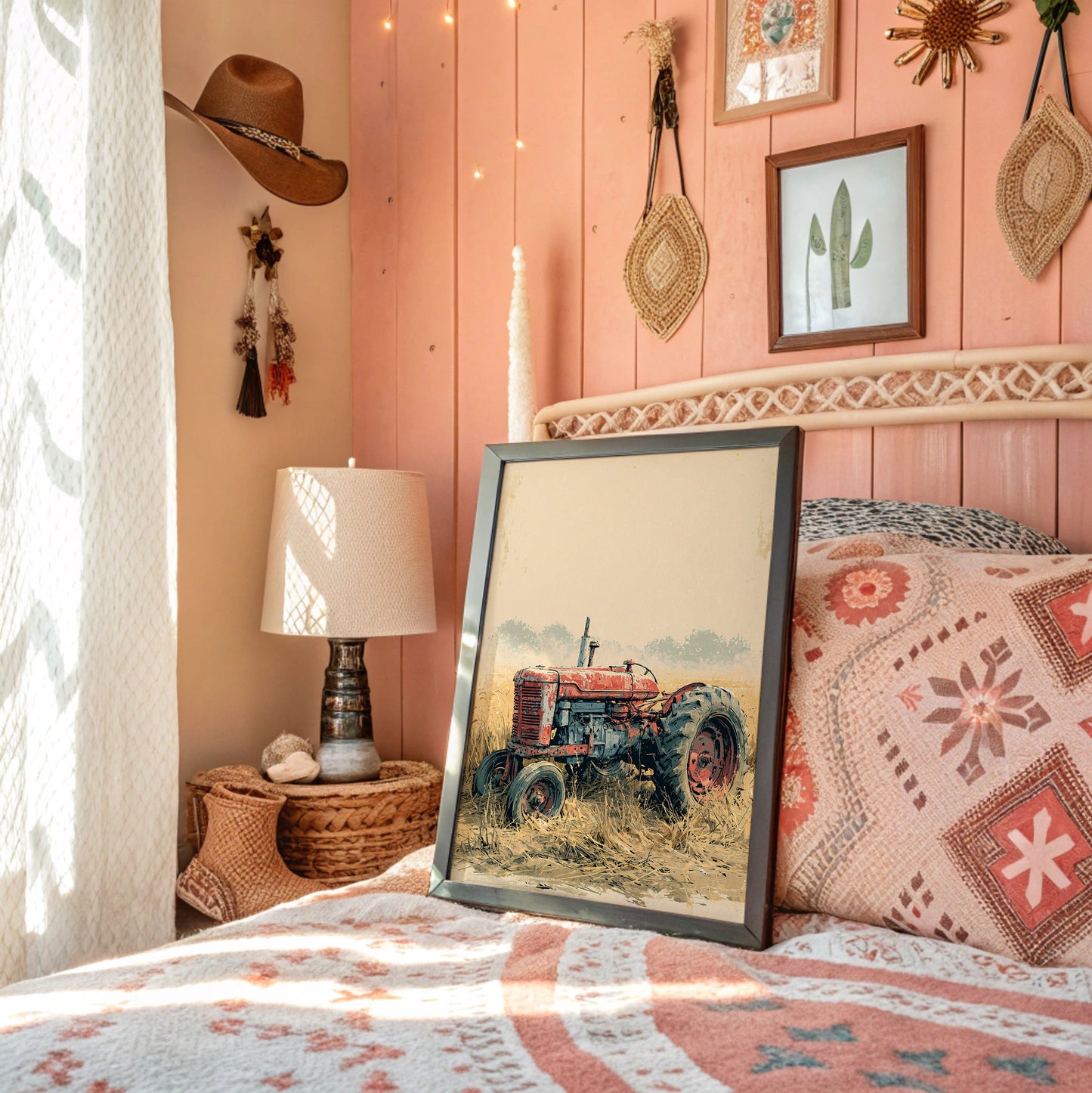 Rusted Red: Tractor at Rest in Golden Grass