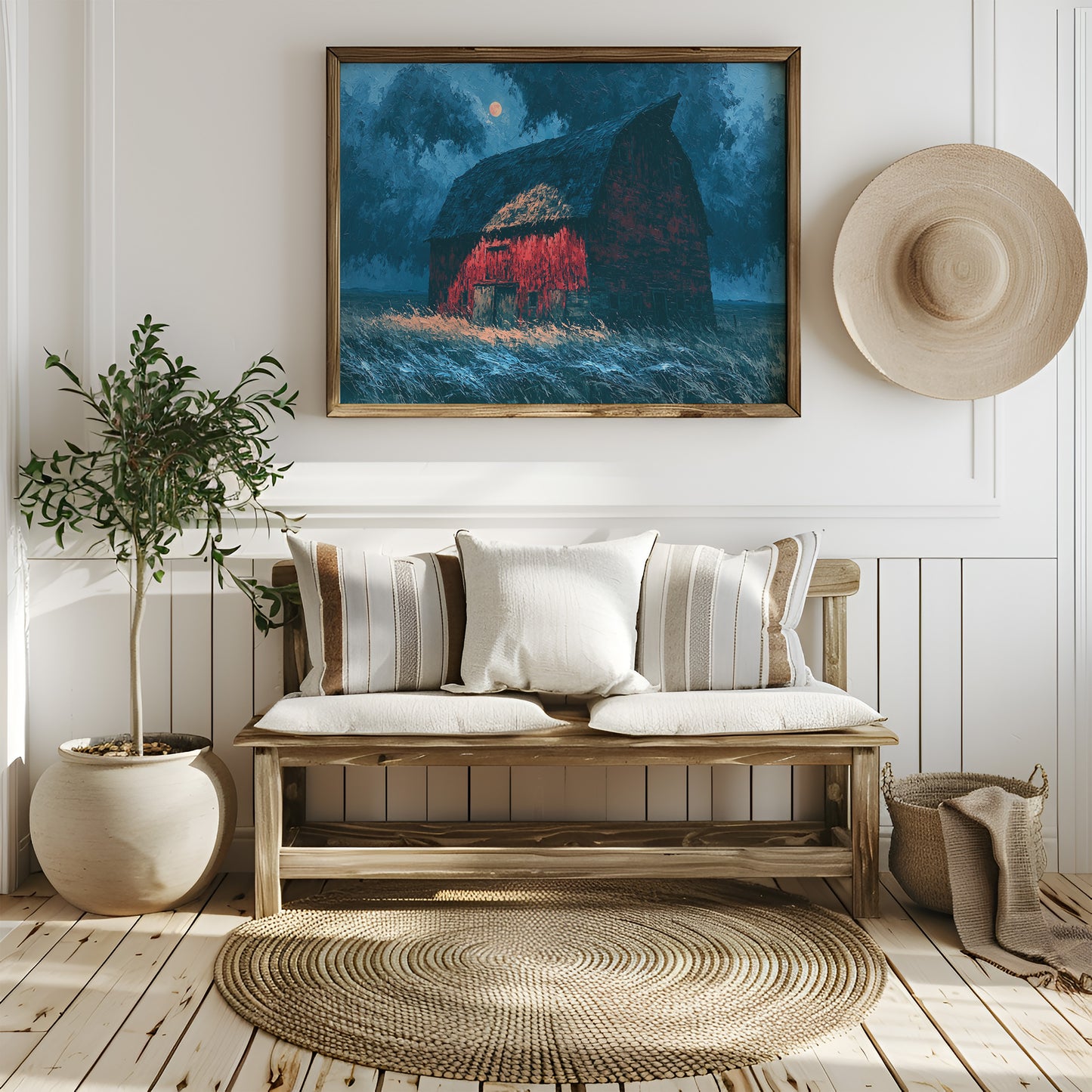 Red Barn Under a Blue Moon