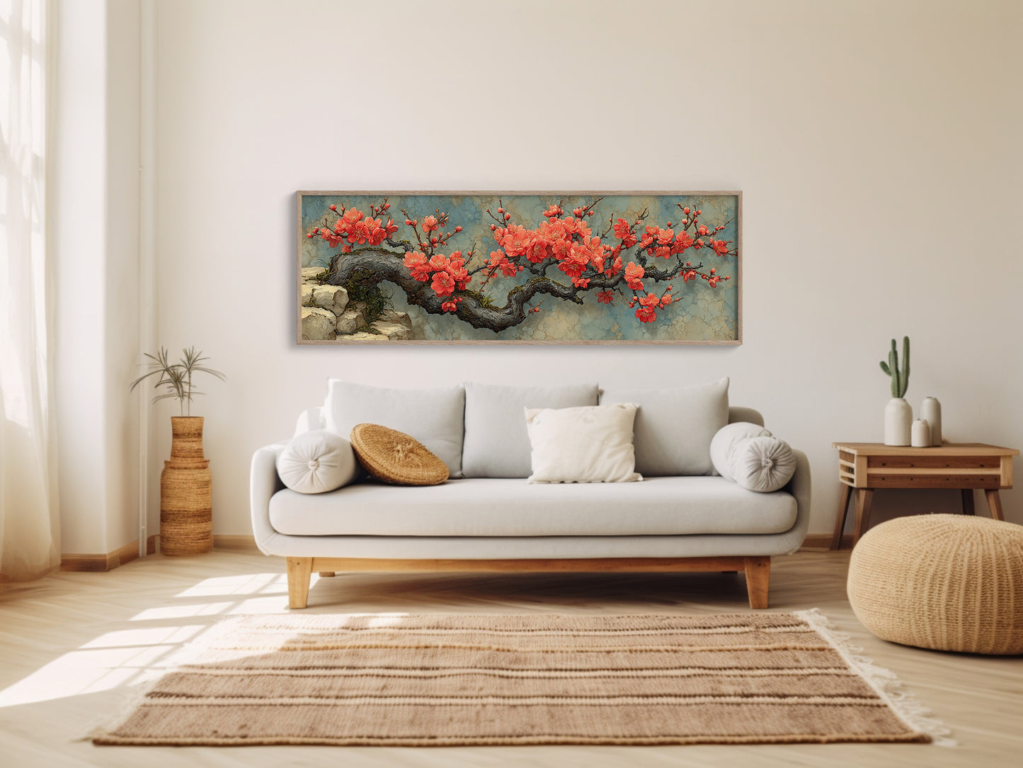 Crimson Blossoms On Ancient Wood