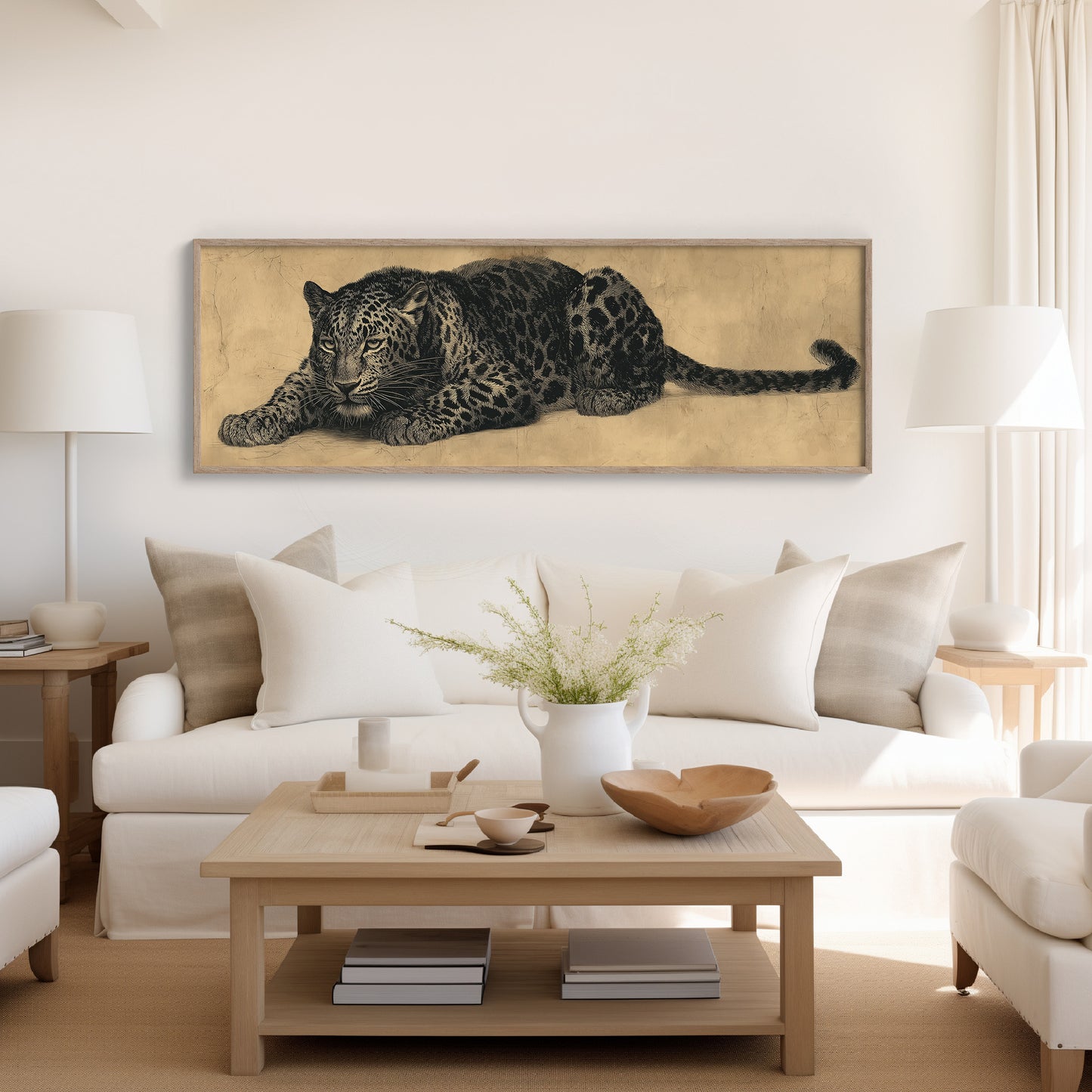 Vintage Leopard Illustration on Aged Paper Background