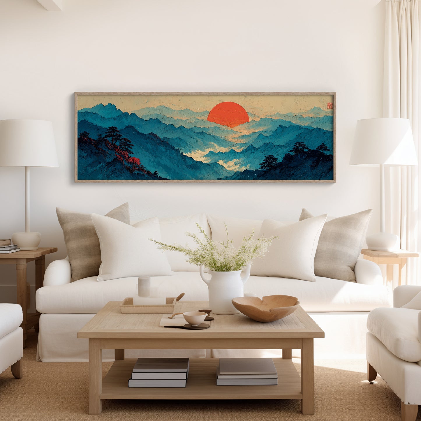 Crimson Sun Over Blue Mountain Seas