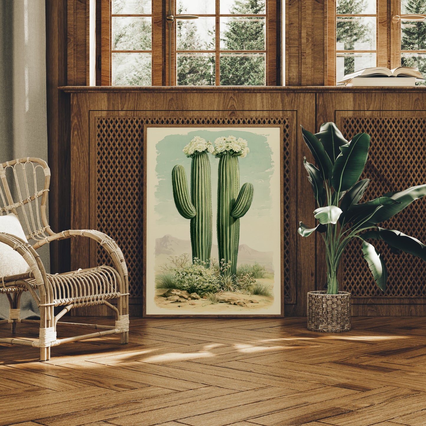Twin Saguaros in Bloom